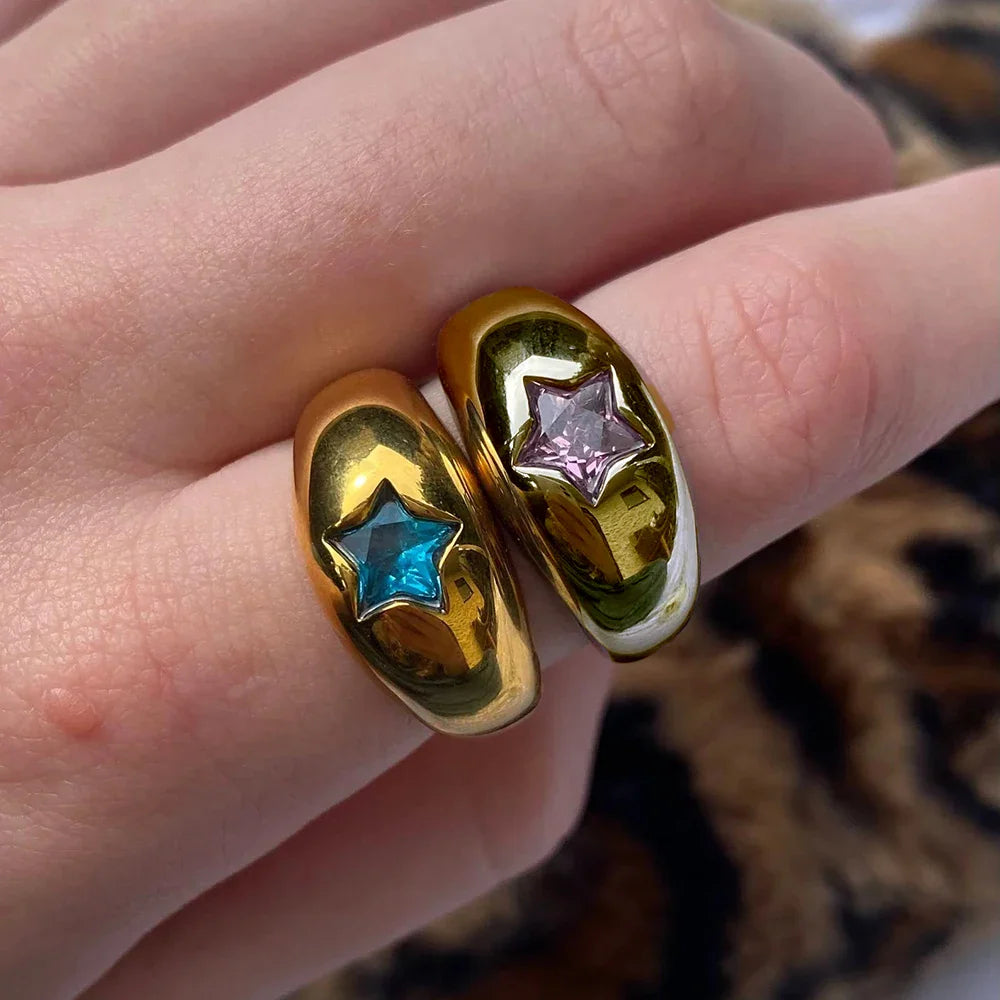 18K Gold Star Ring - Pink Zircon Glam