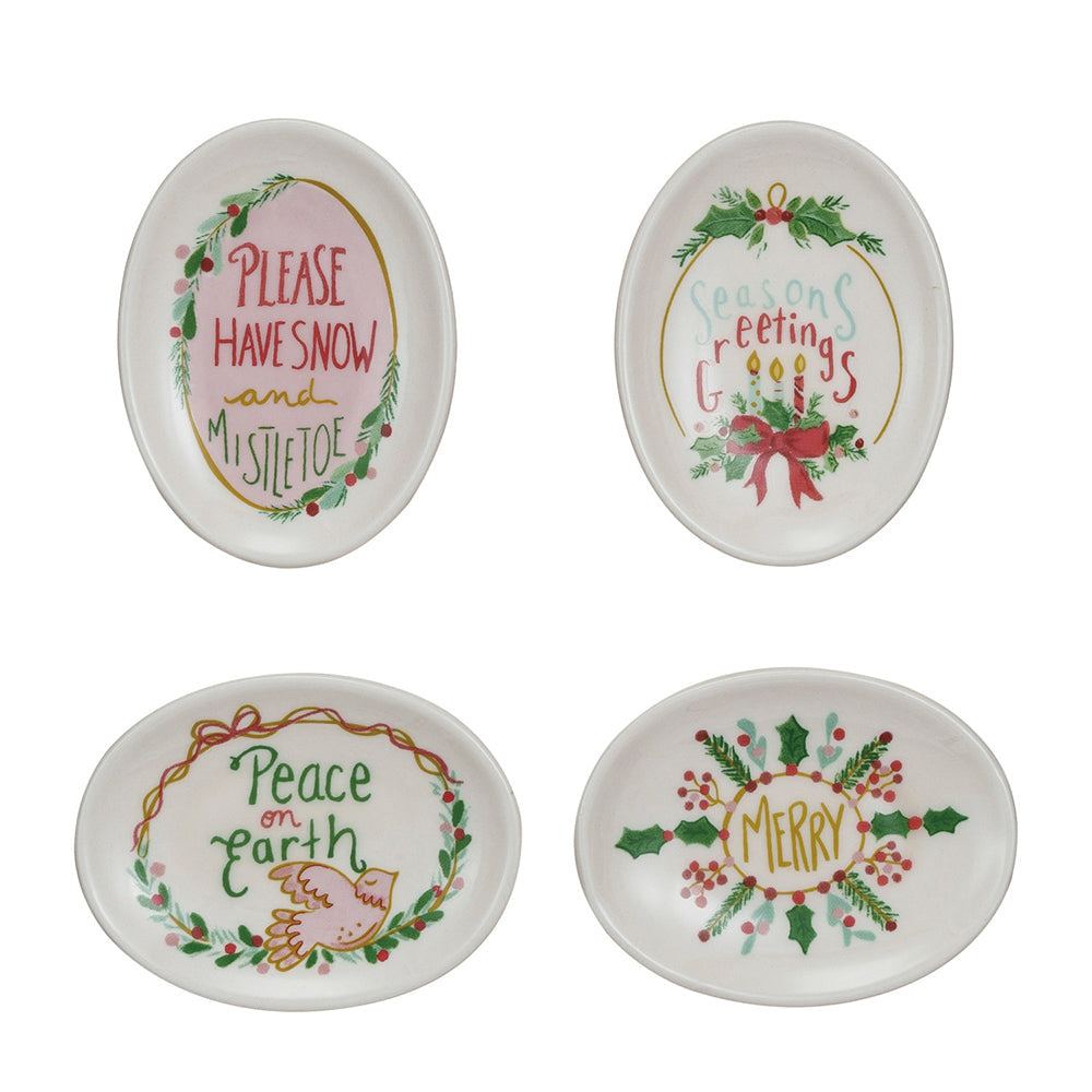 Stoneware Dish w/ Holiday Saying - Set of 4