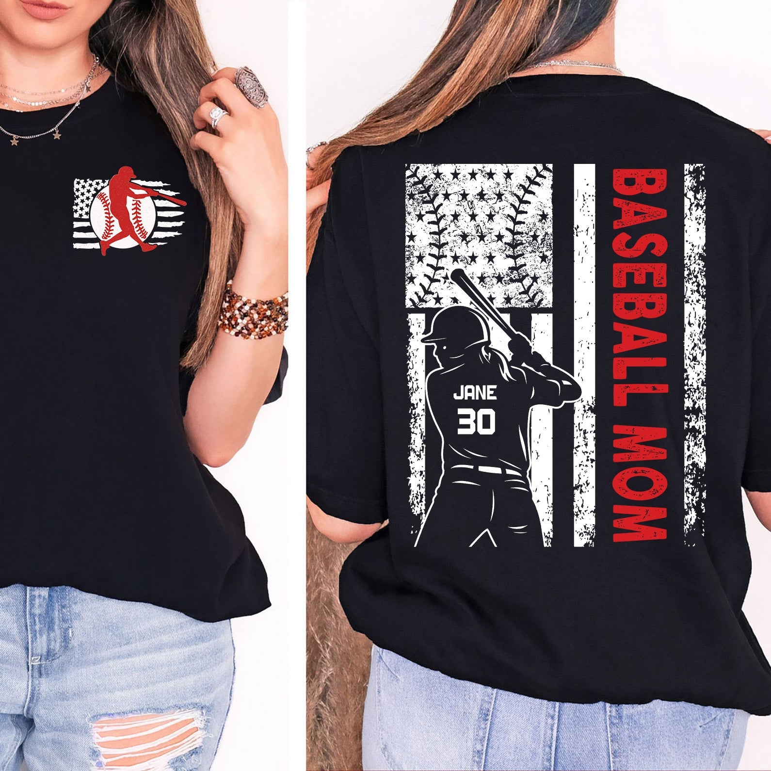 Custom Baseball Mom Shirt | Personalized Custom Name and Number T-shirt | Gift for Mom | Gift for Wife | Front &amp;amp; Back Shirt 682241