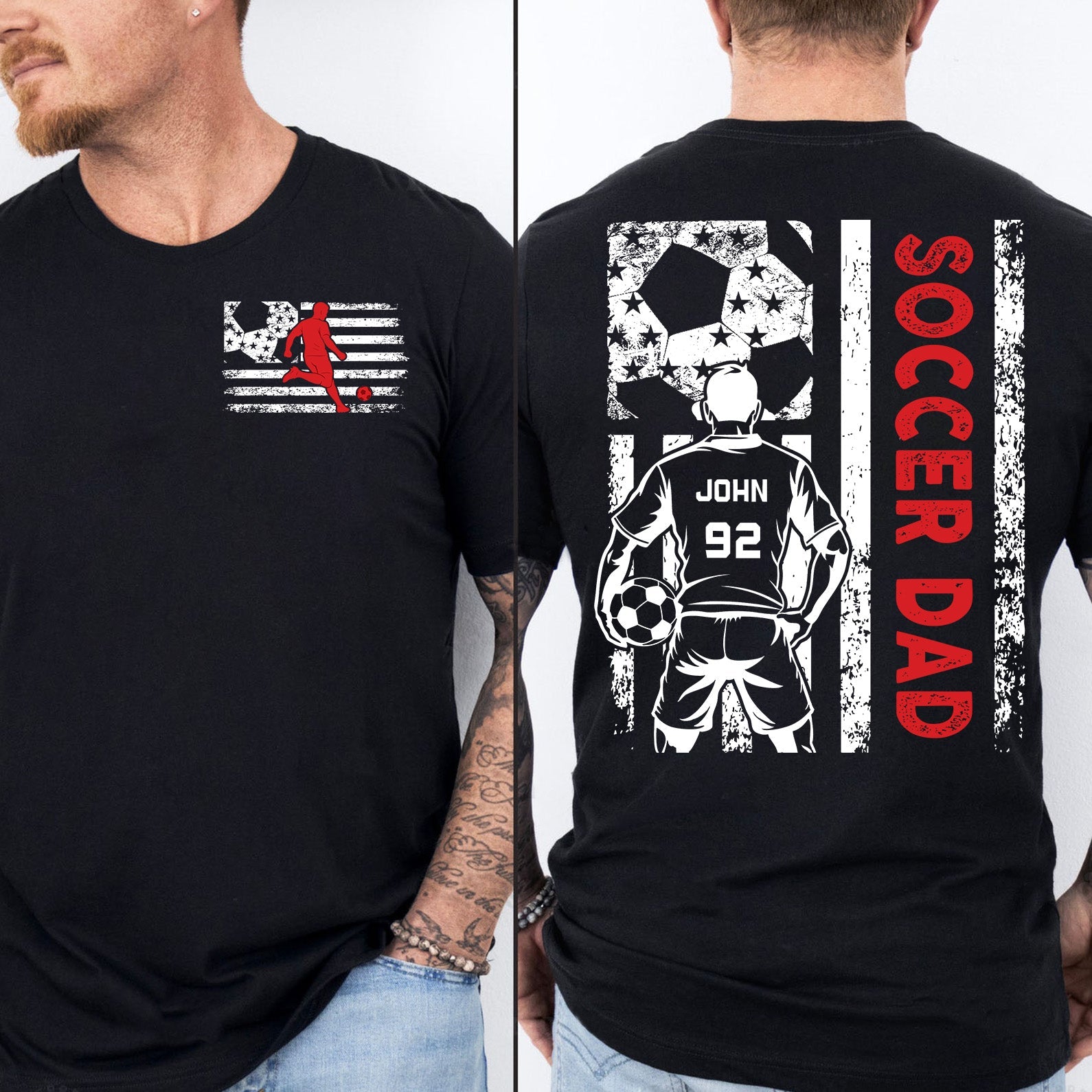 Custom Soccer Dad Shirt | Personalized Custom Name and Number T-shirt | Father&amp;#39;s Day Dark Shirt Gift | Gift for Dad | Gift for Husband | Front &amp;amp; Back Shirt 682442