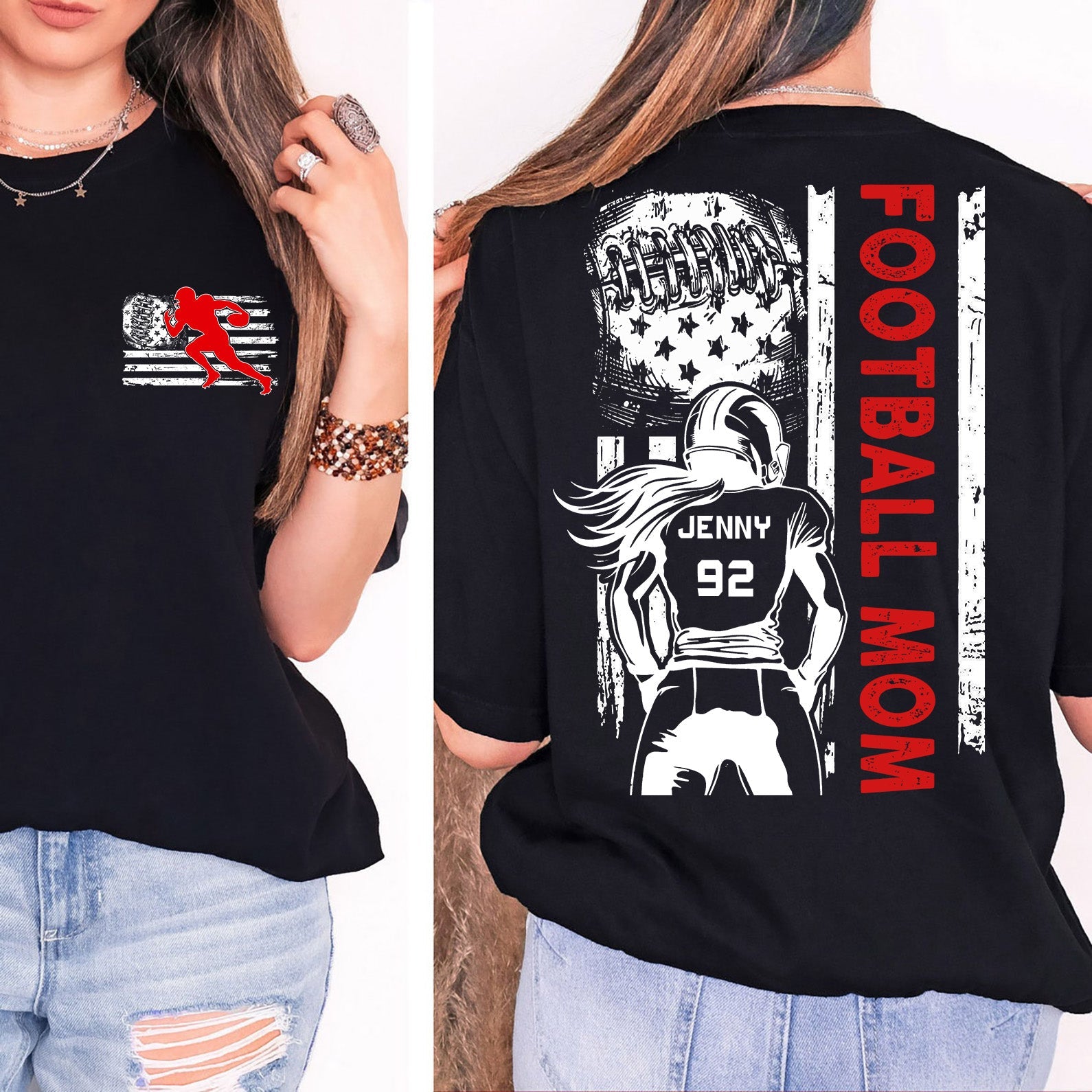 Custom Football Mom Shirt | Personalized Custom Name and Number T-shirt | Gift for Mom | Gift for Wife | Front &amp;amp; Back Shirt 682440