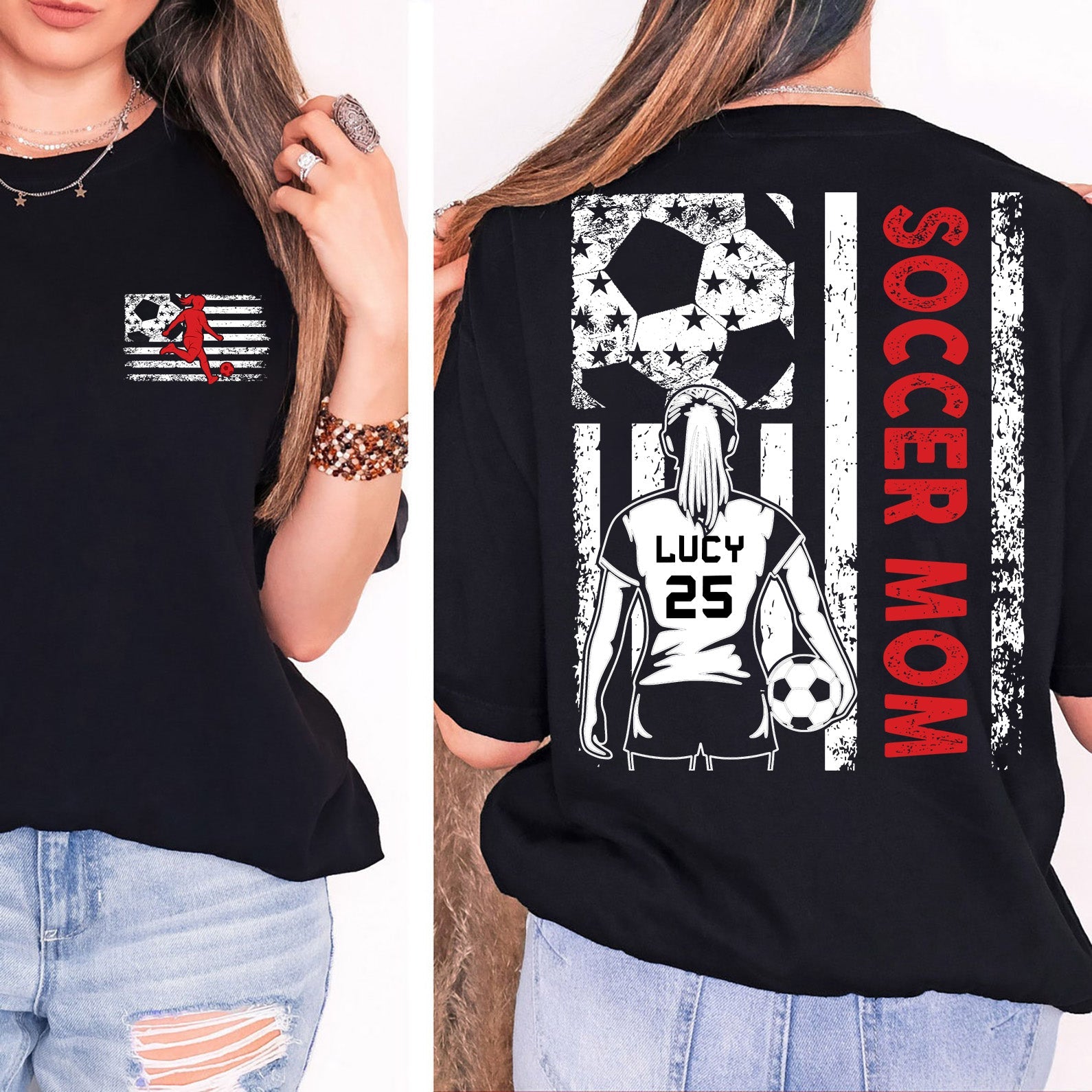 Custom Soccer Mom Shirt | Personalized Custom Name and Number T-shirt | Gift for Mom | Gift for Wife | Front &amp;amp; Back Shirt 682435