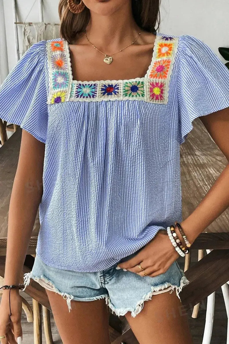 Trendsi Stripe Ruffle Blouse Women&amp;#39;s Boho Top Cute &amp;amp; Comfy Shirt