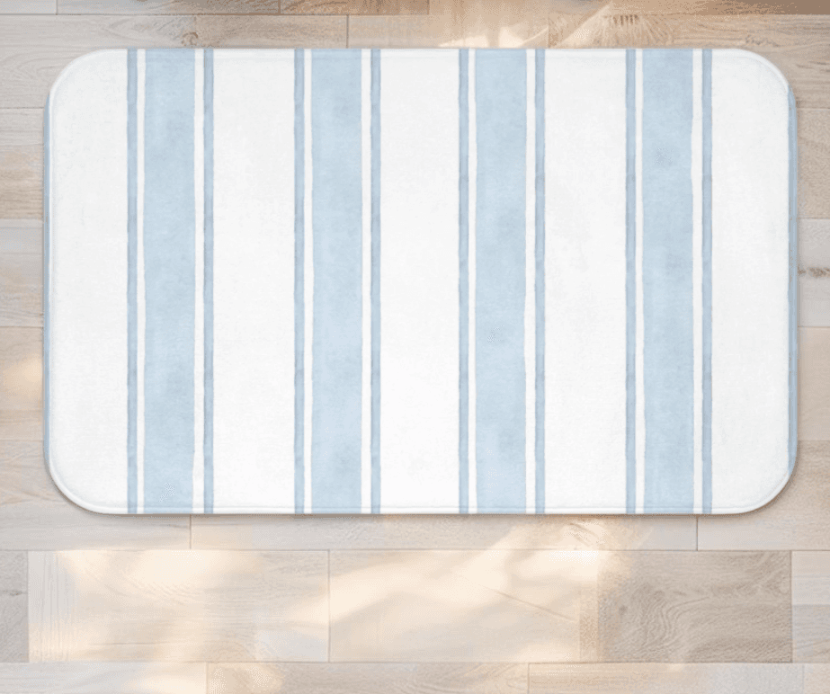 Striped Light Blue Coastal Bath Mat