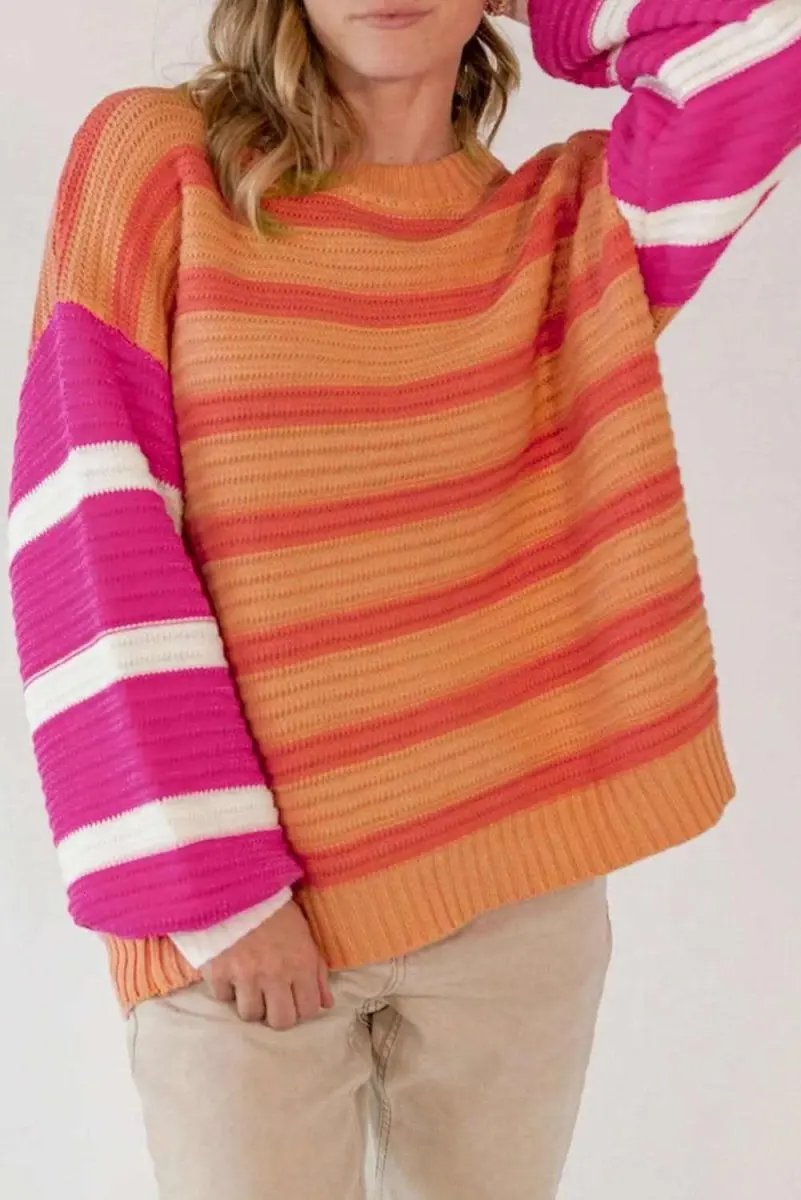 Trendsi Striped Sweater Women&amp;#39;s Casual Long Sleeve Round Neck Knit Top - Stretchy &amp;amp; Comfortable