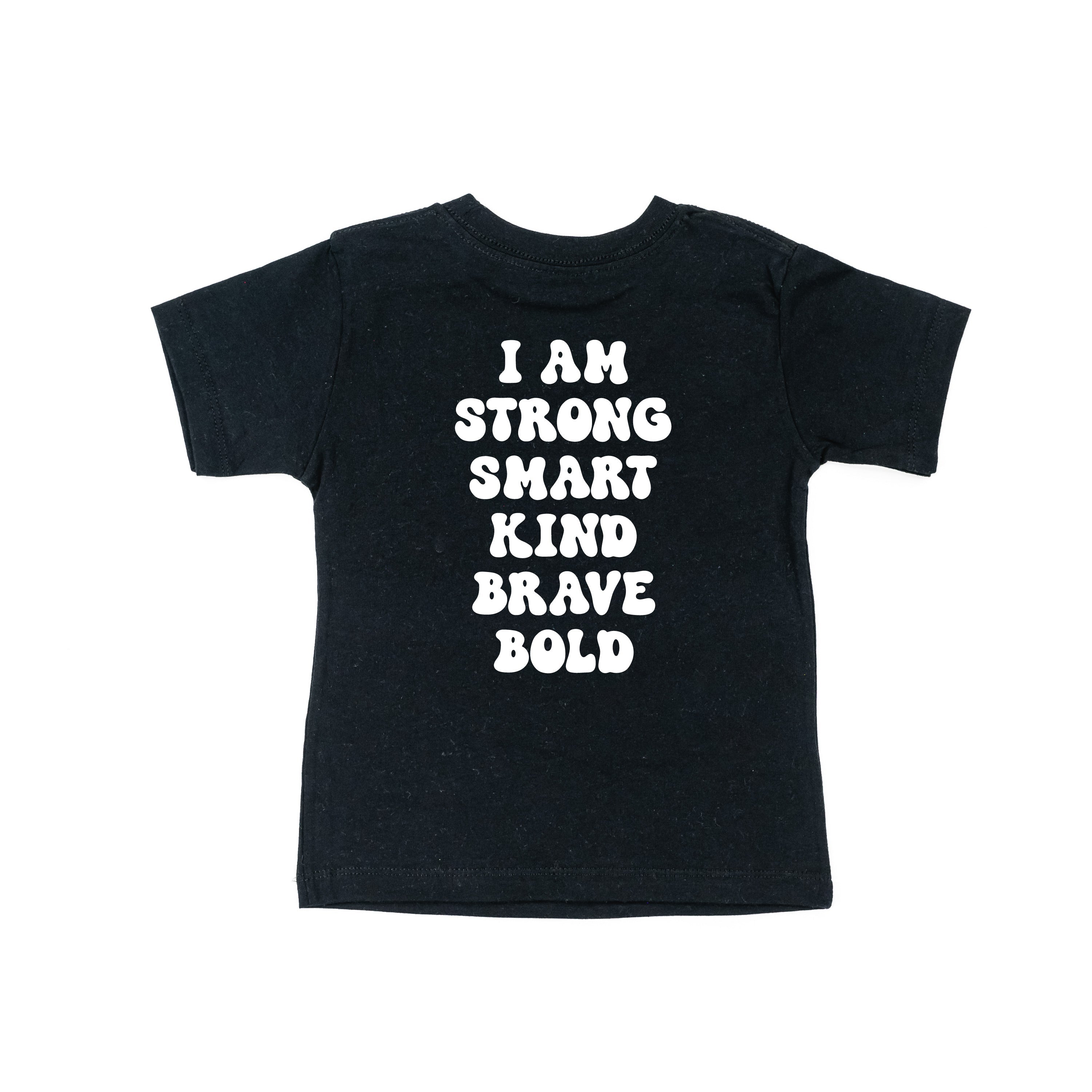Big Yellow Checker Smiley - I am Strong Smart Kind Brave Bold (f &amp; b) - Child Tee