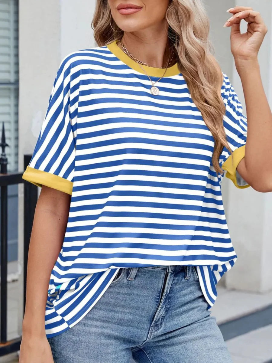 Stylish Striped Round Neck Half Sleeve T-Shirt for Women