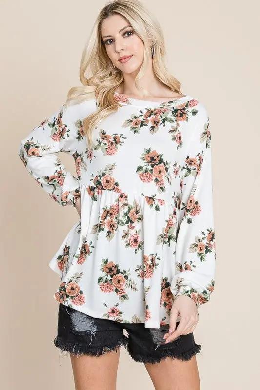 Trendsi Floral Babydoll Blouse Women&amp;#39;s Cute Boat Neck Top USA Shipped