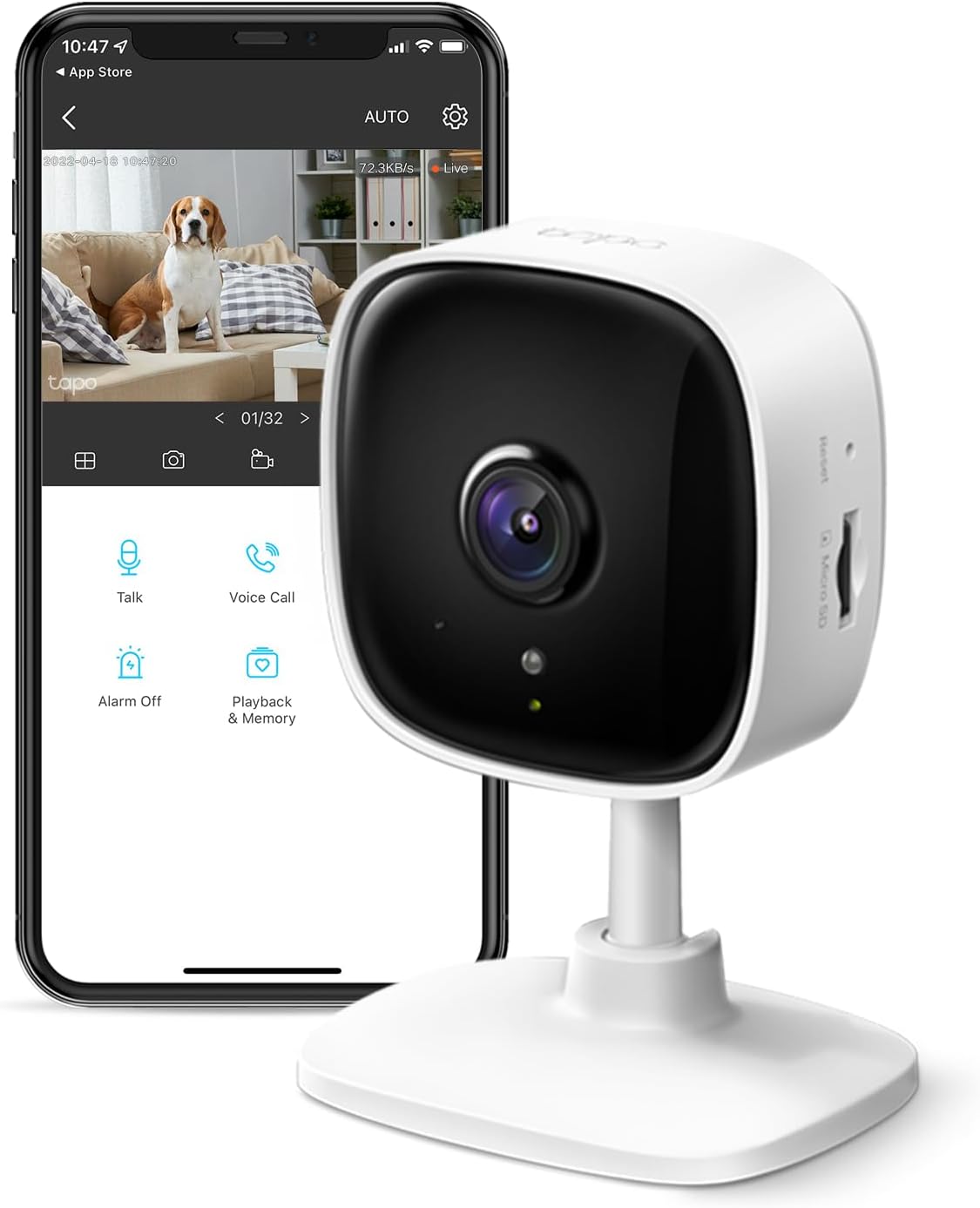 Tapo TP-Link 1080P Indoor Security Camera for Baby Monitor, Dog Camera w/Motion Detection, 2-Way Audio Siren, Night Vision, Cloud &amp;amp; SD Card Storage, Works w/Alexa &amp;amp; Google Home C100