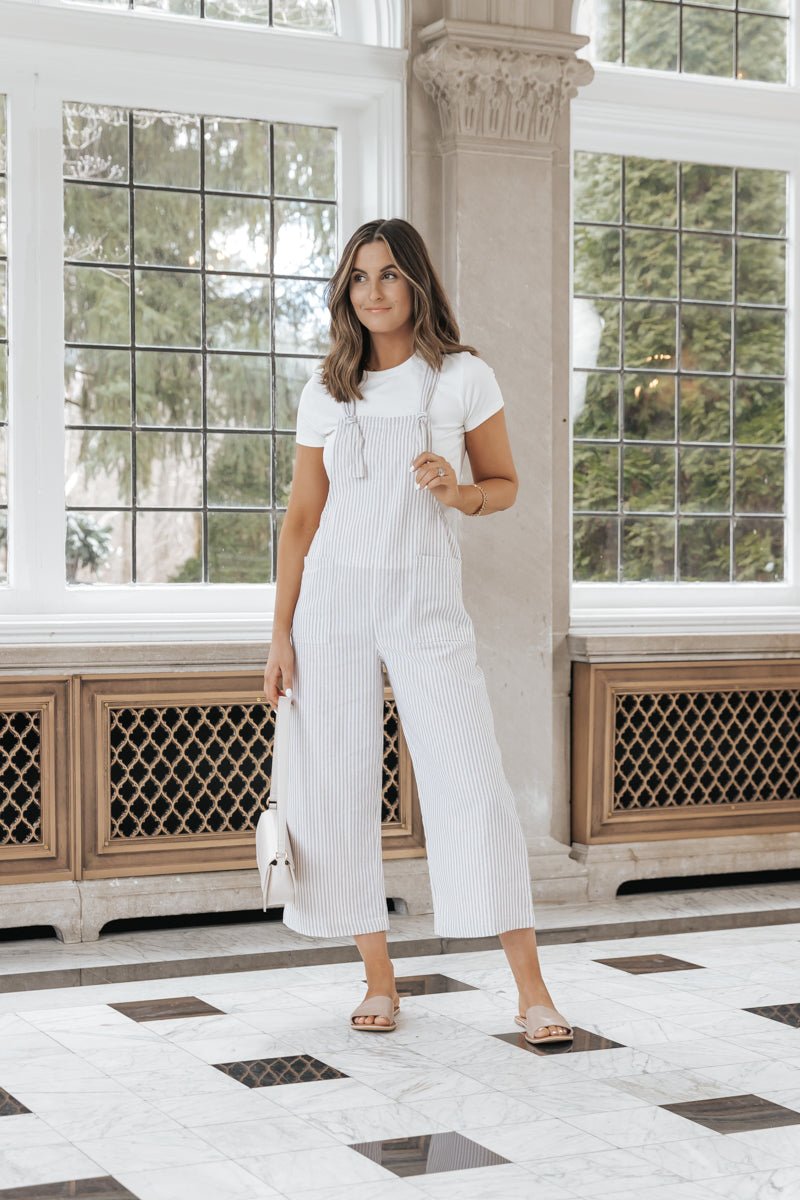 Taupe Stripe Linen Jumpsuit - FINAL SALE