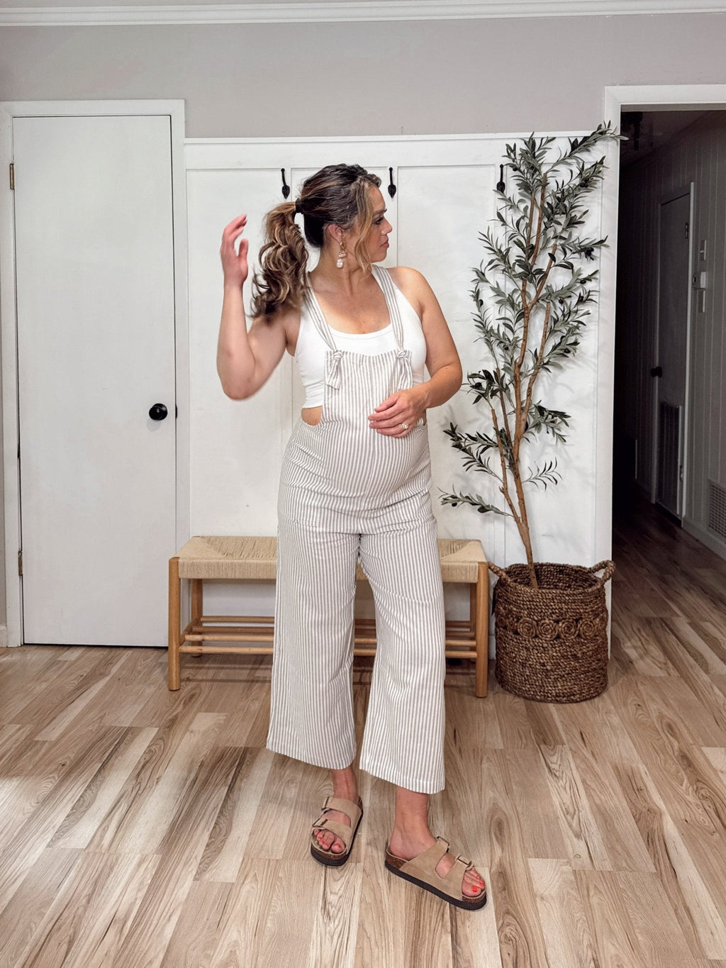 Taupe Stripe Linen Jumpsuit - FINAL SALE