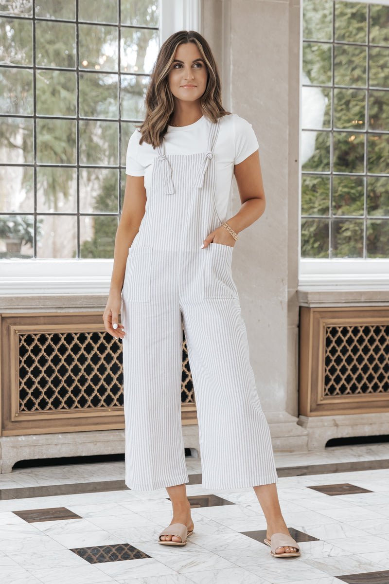 Taupe Stripe Linen Jumpsuit - FINAL SALE