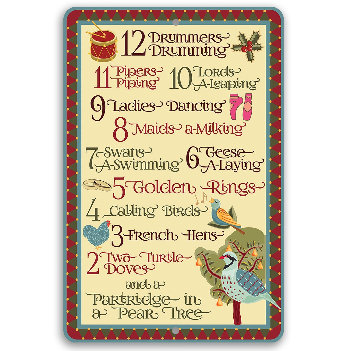 The 12 Days of Christmas - Metal Sign