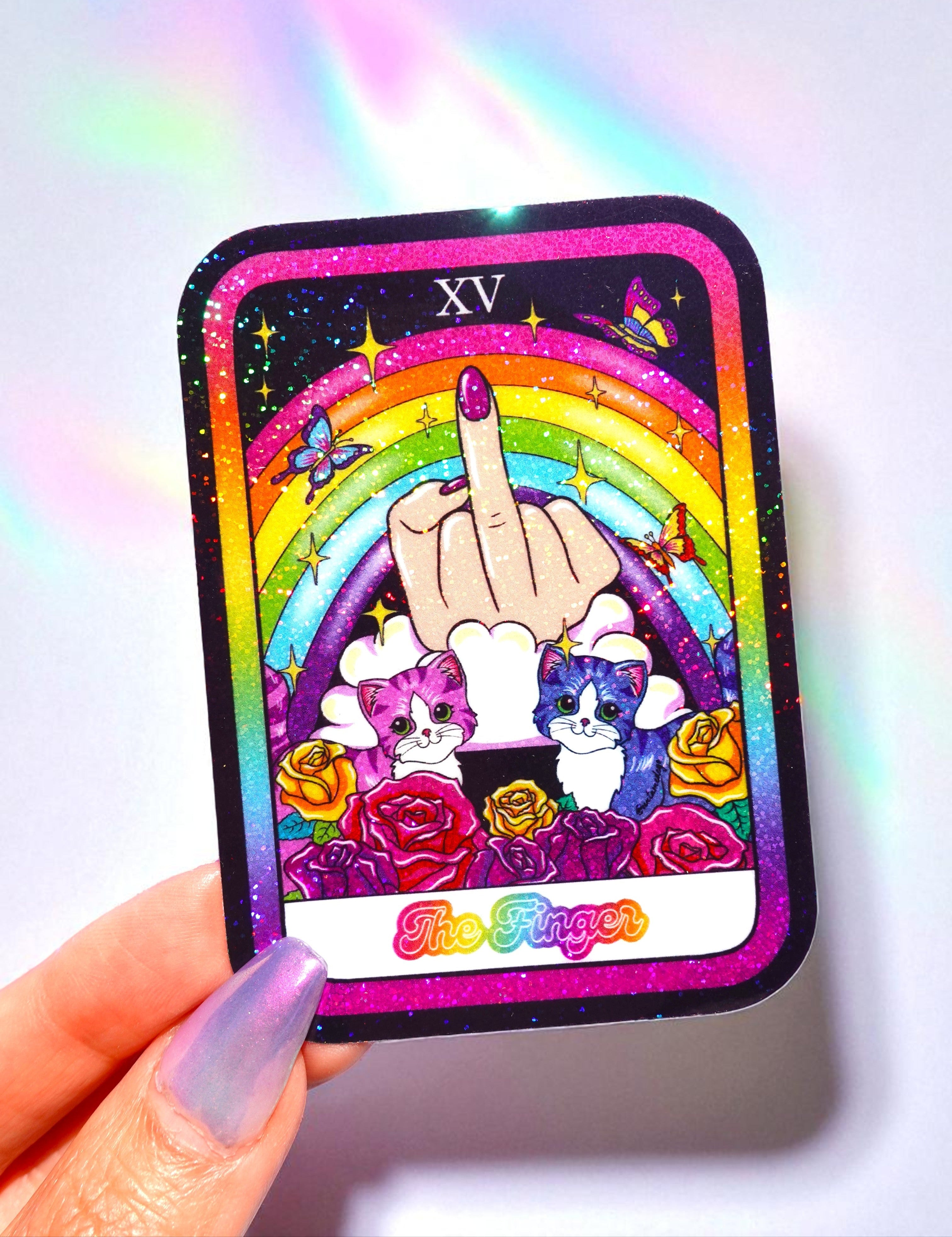 The Finger Tarot Card Sticker – Funny Rainbow Glitter Vinyl Sticker