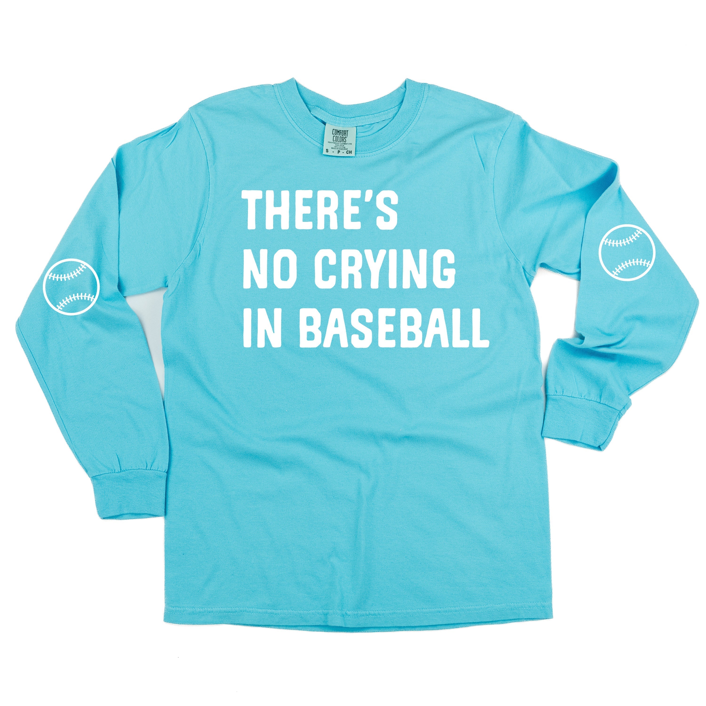 There&#39;s No Crying In Baseball (elbows) - Custom Number - LONG SLEEVE Comfort Colors Tee