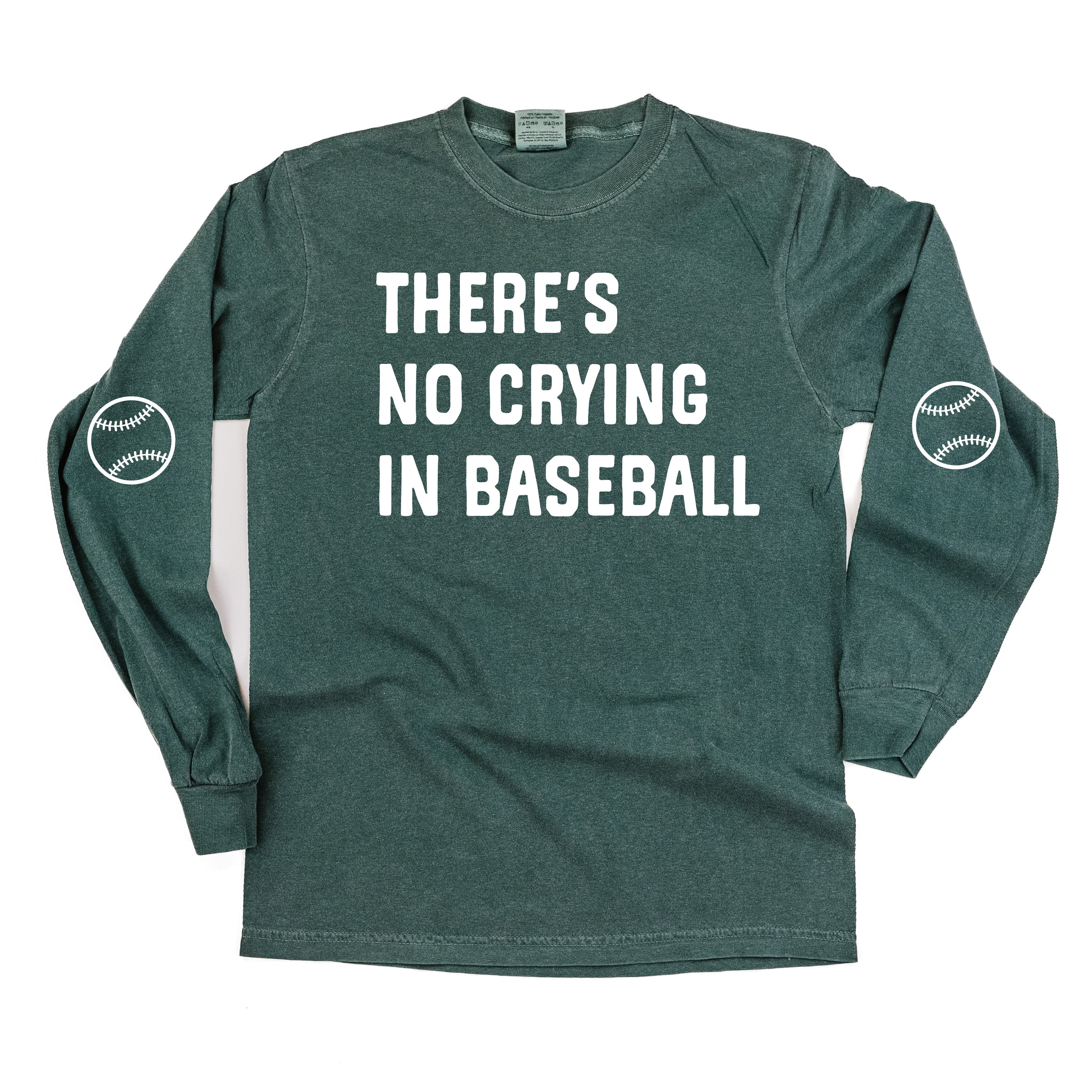 There&#39;s No Crying In Baseball (elbows) - Custom Number - LONG SLEEVE Comfort Colors Tee