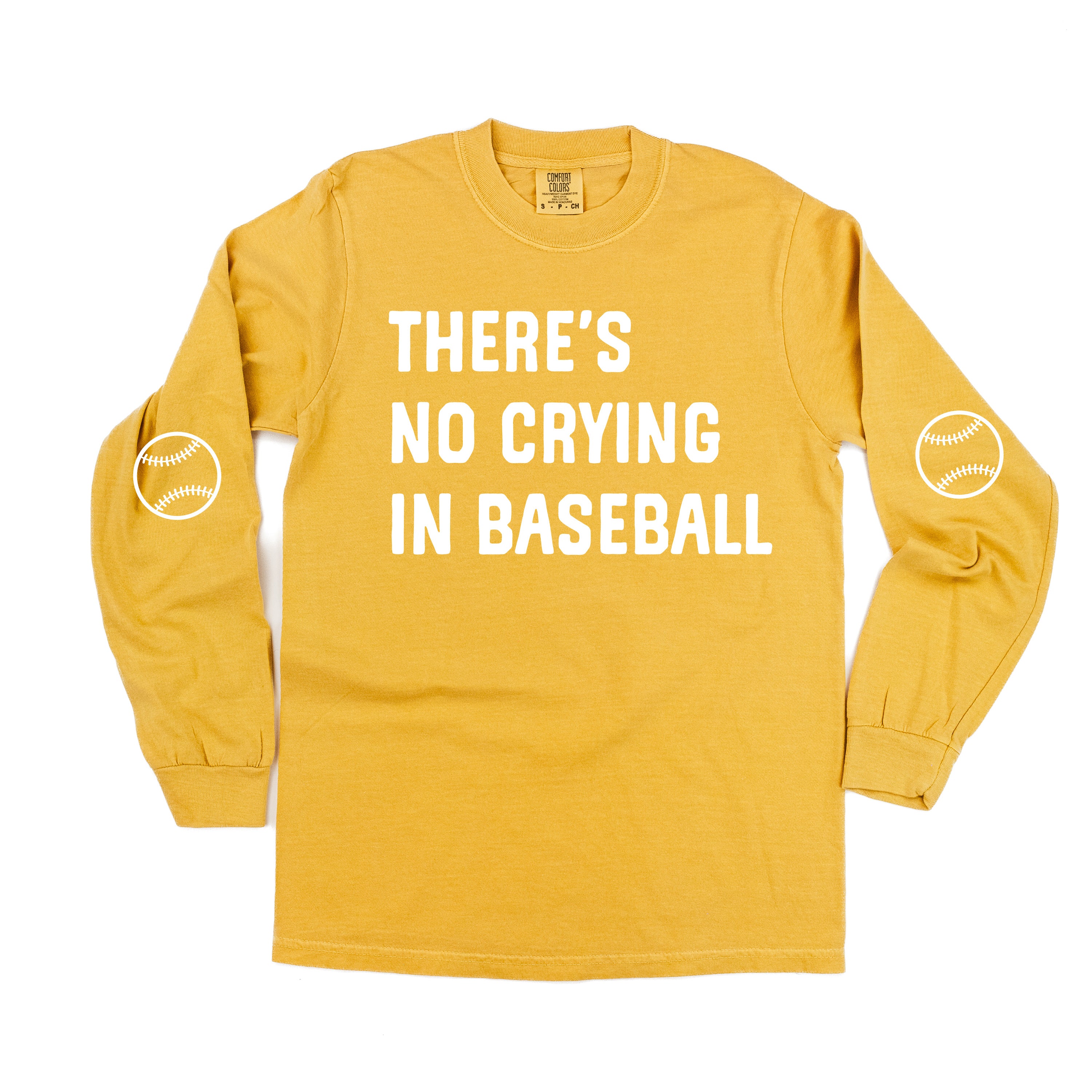 There&#39;s No Crying In Baseball (elbows) - Custom Number - LONG SLEEVE Comfort Colors Tee