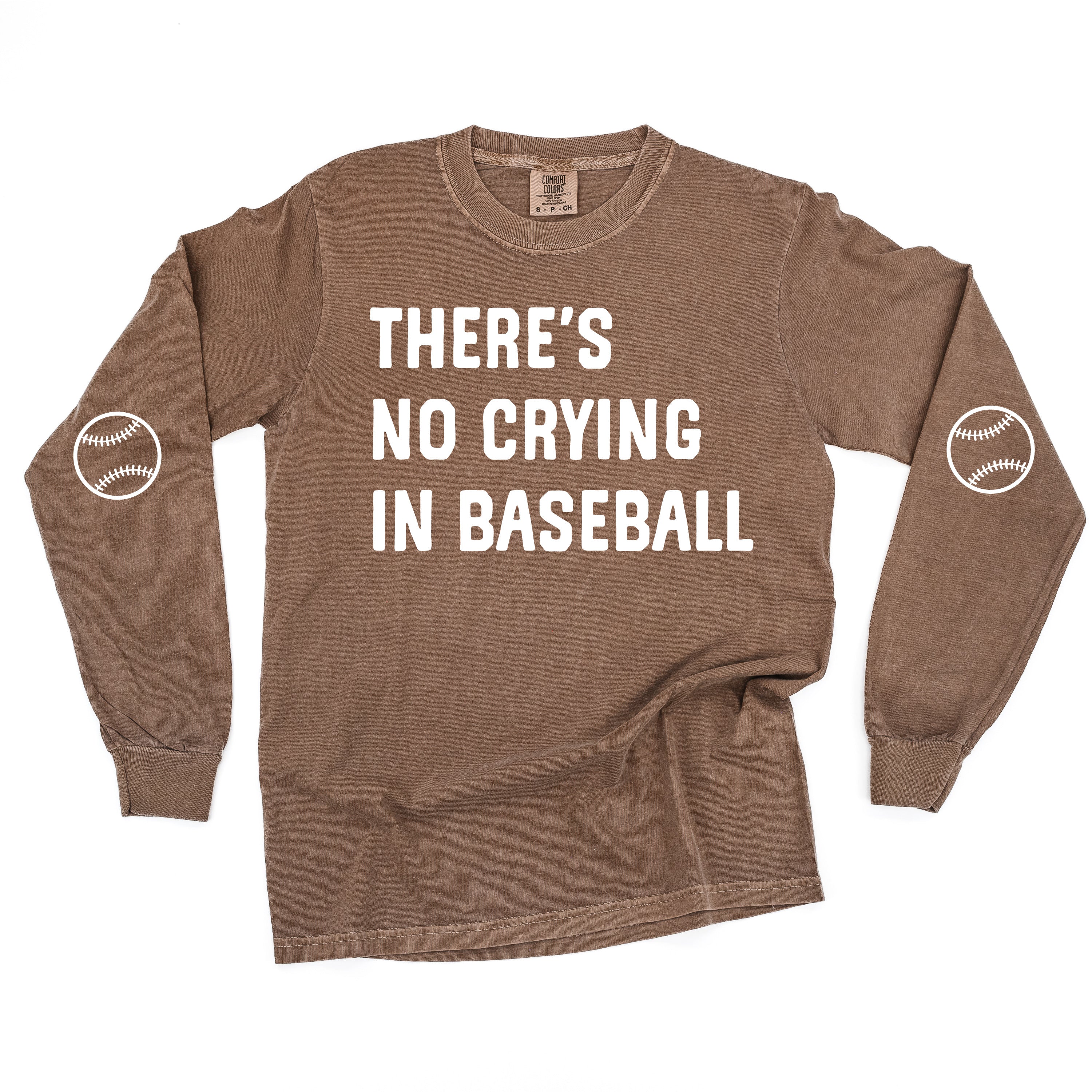 There&#39;s No Crying In Baseball (elbows) - Custom Number - LONG SLEEVE Comfort Colors Tee