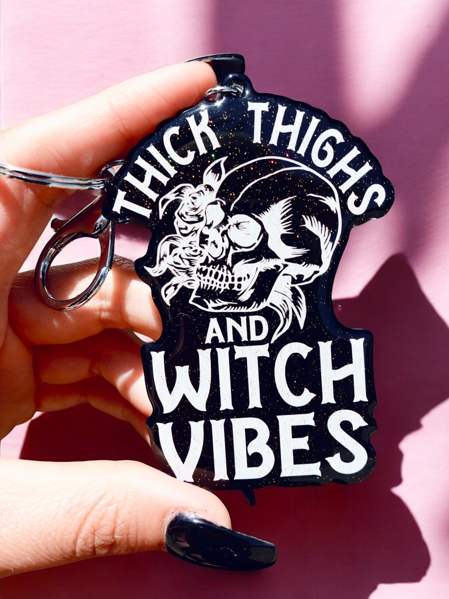 Thick Thighs Witch Vibes Halloween Keychain