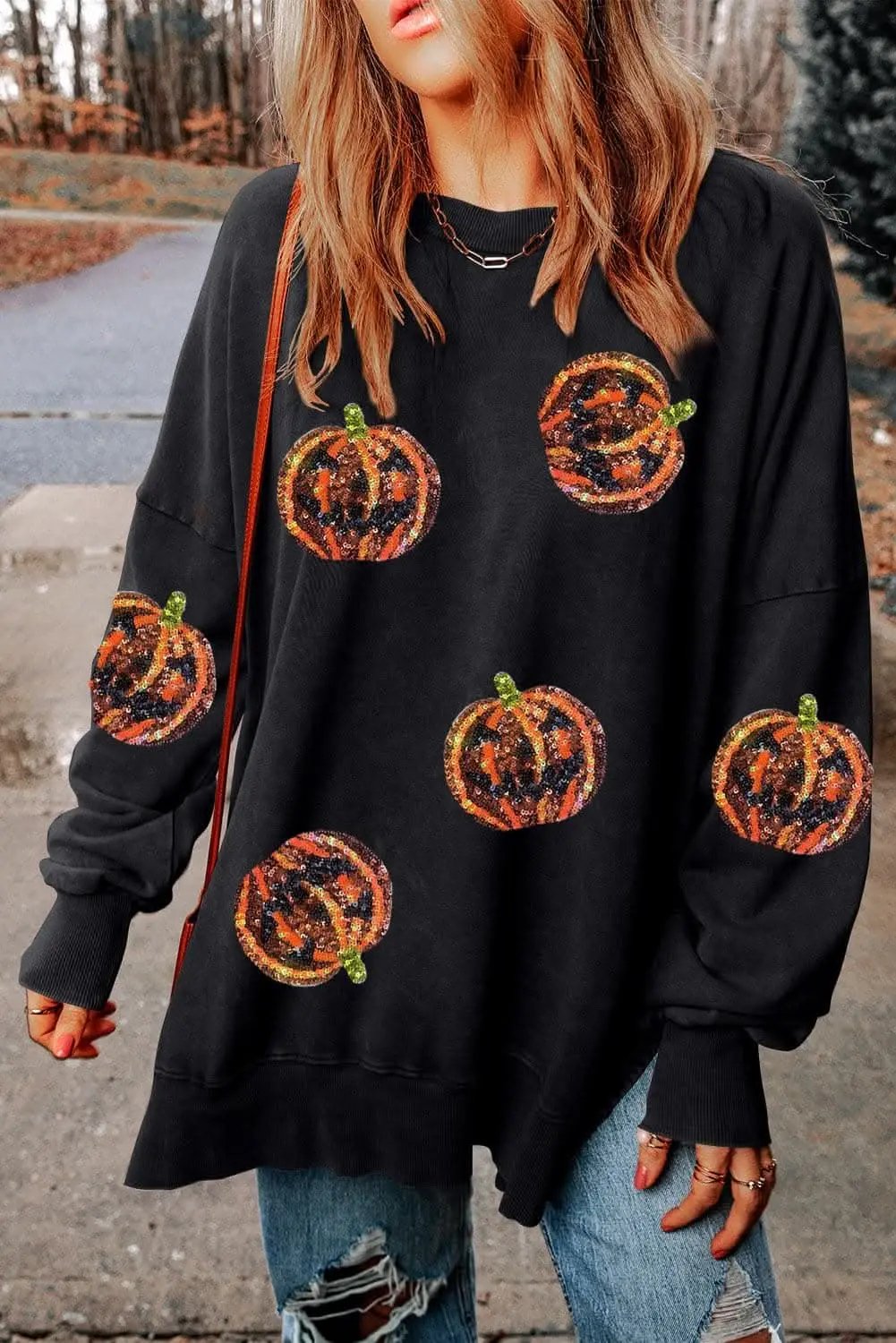 Trendsi Sequin pumpkin oversized sweatshirt - Premium Quality