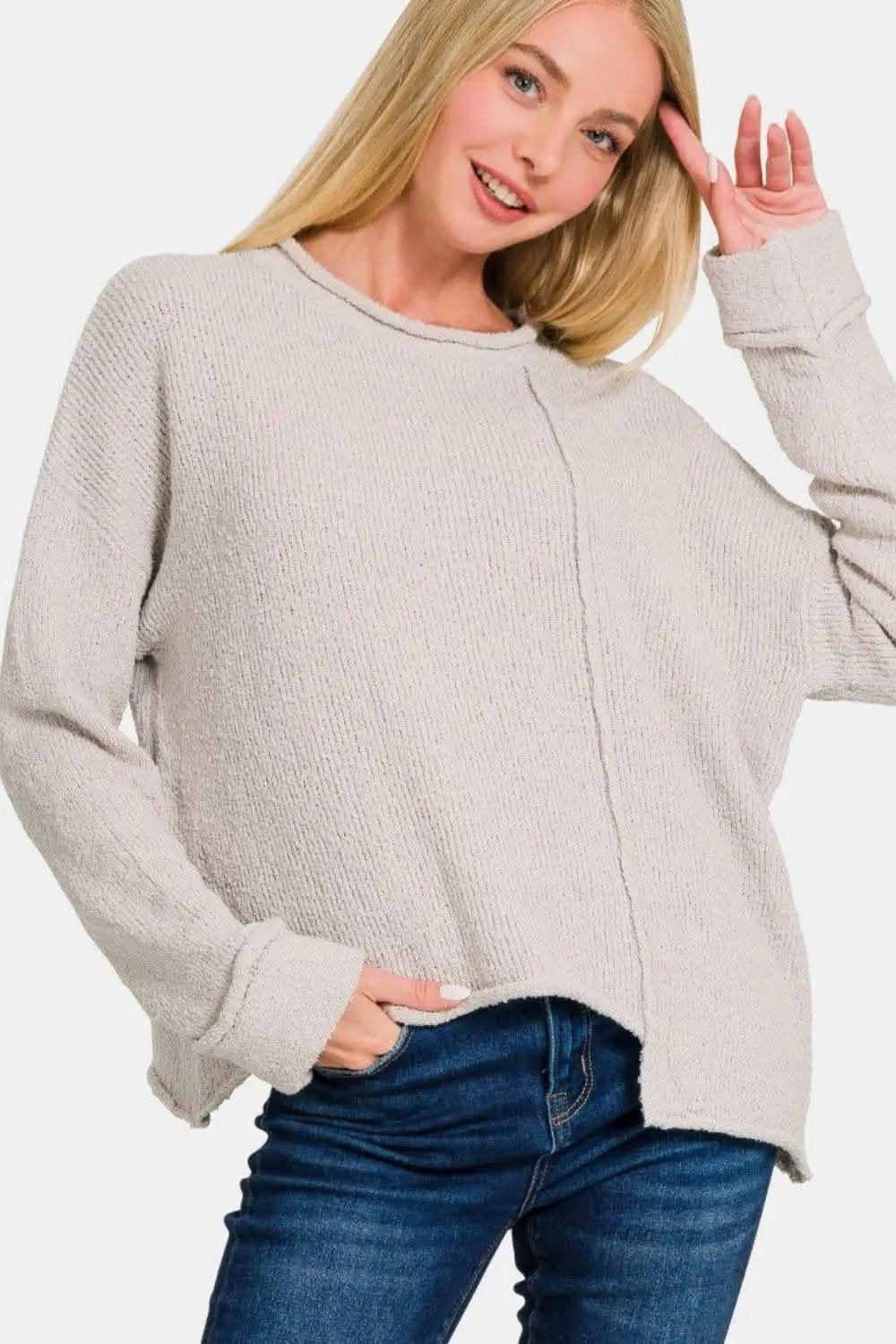 Drop Shoulder Sweater Women&amp;#39;s Casual Asymmetrical Knit Top - Chic &amp;amp; USA Shipped