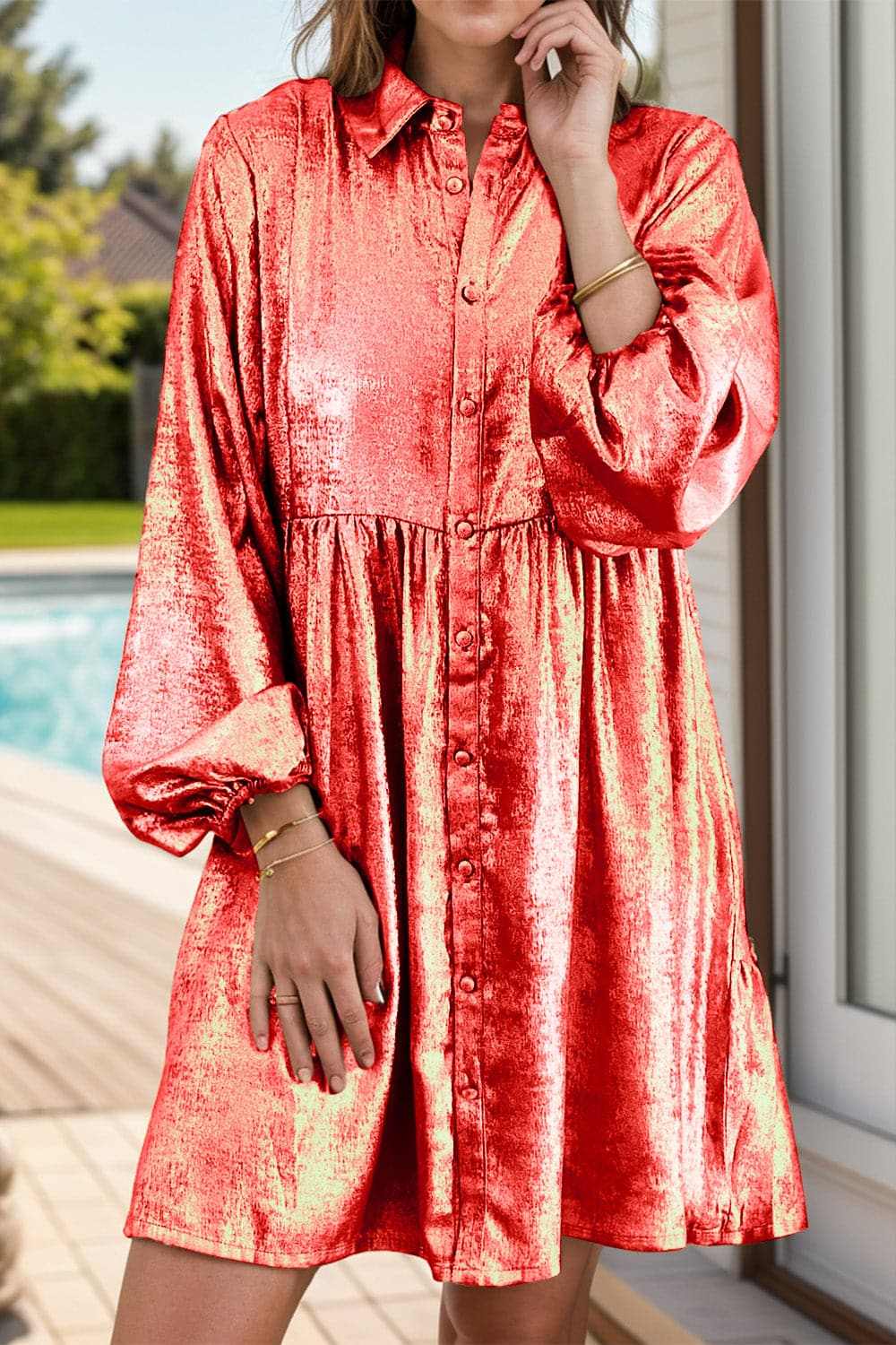 Trendsi Casual Dresses - Shimmering metallic mini dress - Premium Quality