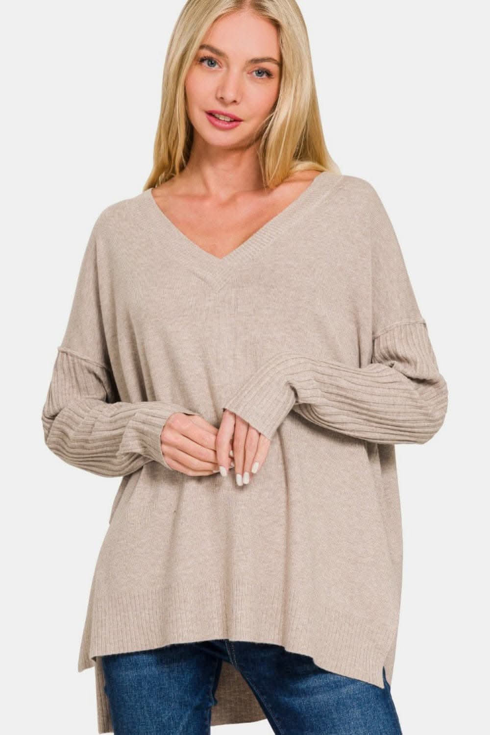Chic V-neck high-low sweater