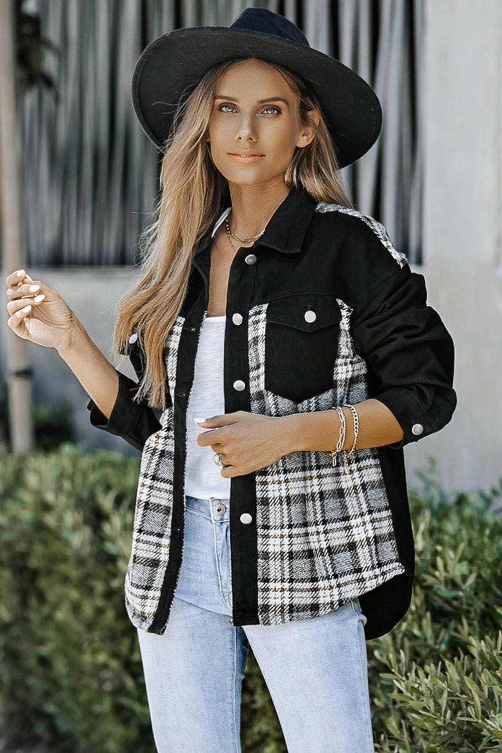 Trendsi Jeans &amp;amp; Denim - Premium Plaid pocket denim jacket - stylish, v