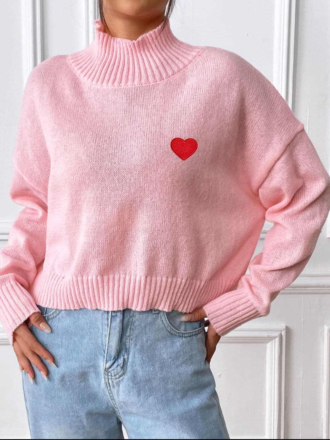 Cozy heart turtleneck sweater