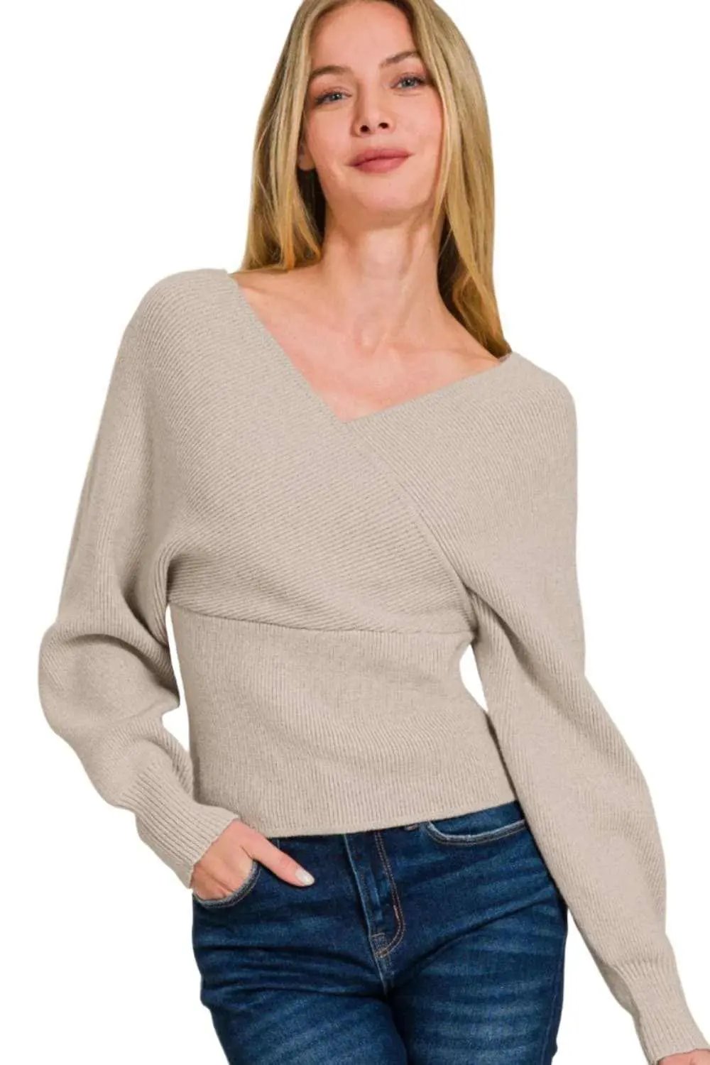Trendsi Zenana ribbed cross wrap sweater