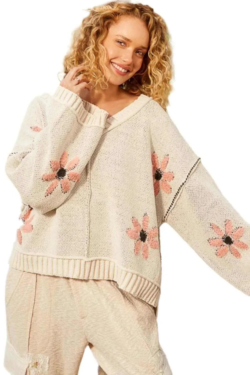 Trendsi Knit Tops - Chic floral chenille sweater - Premium Quality