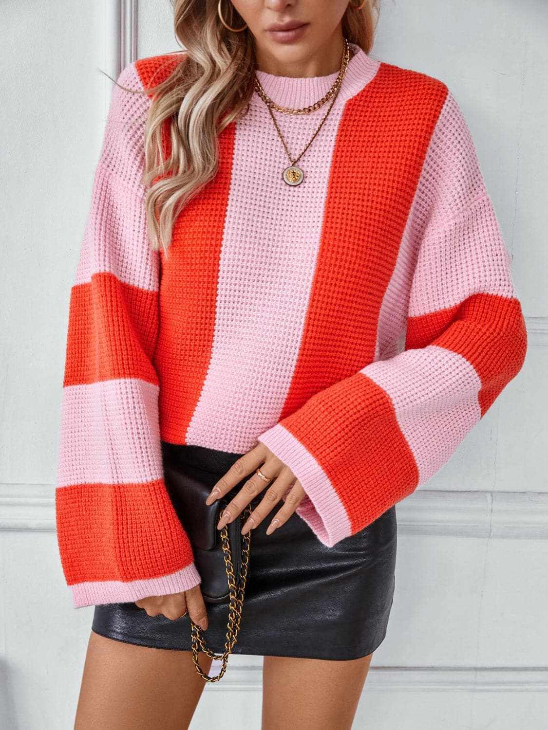 Trendsi Color block knit sweater - round neck