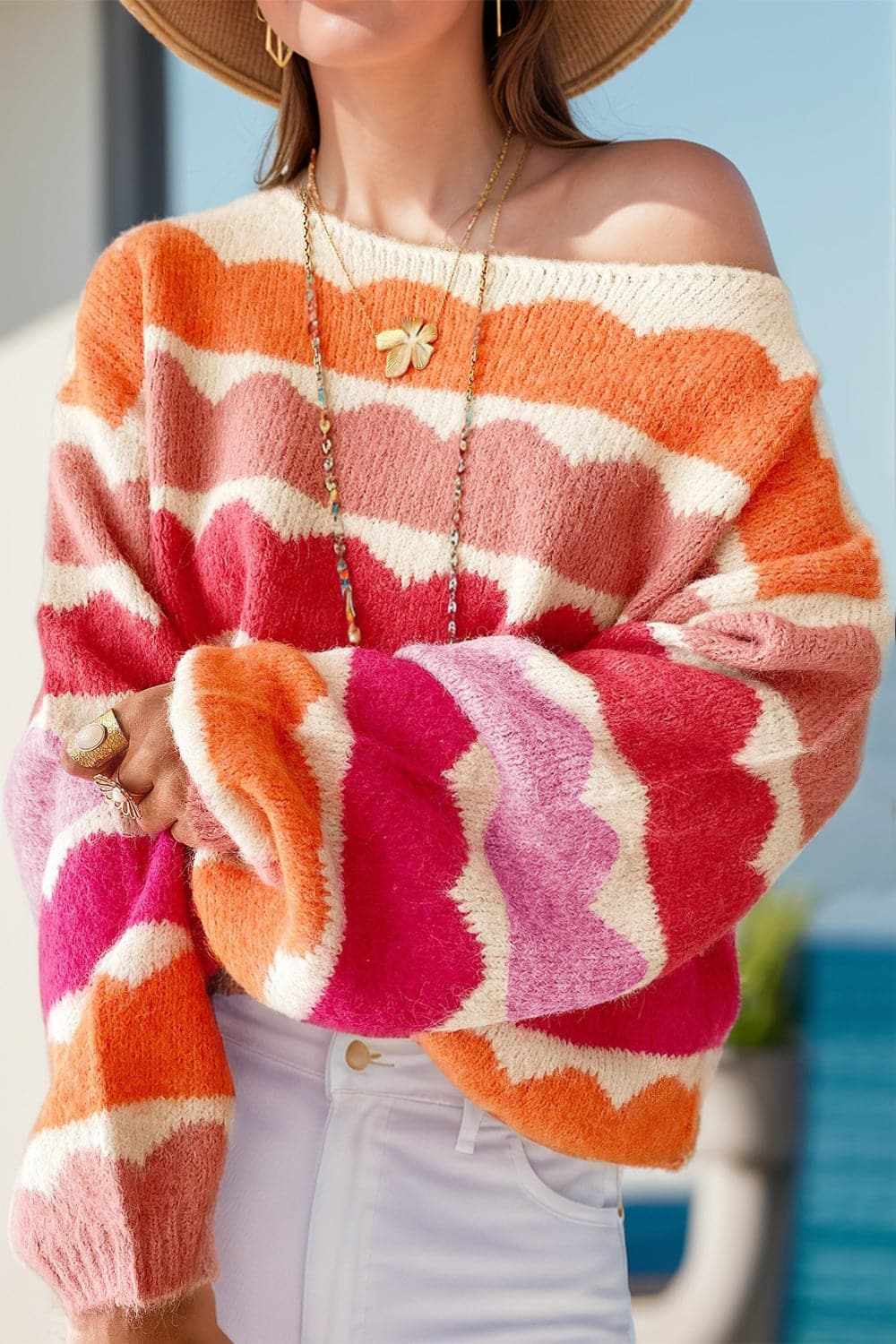 Trendsi Knit Tops - Chic boat neck knit sweater - Premium Quality