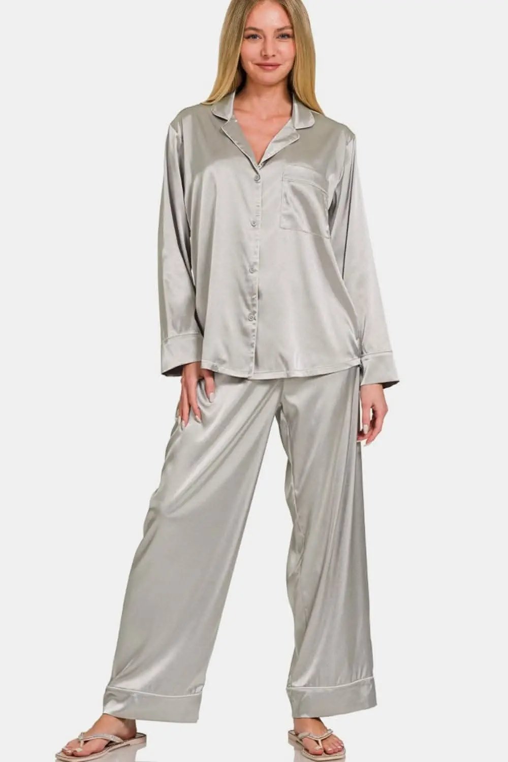 Satin Pajama Set Women&amp;#39;s Sleepwear Loungewear Long Sleeve Luxe Comfort