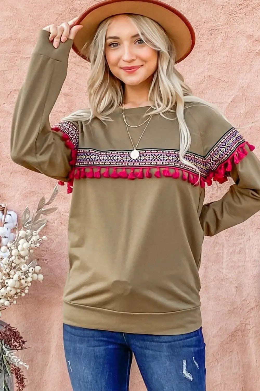 Trendsi Boho Tassel Top Women&amp;#39;s Ethnic Style Blouse - Lightweight &amp;amp; Trendy