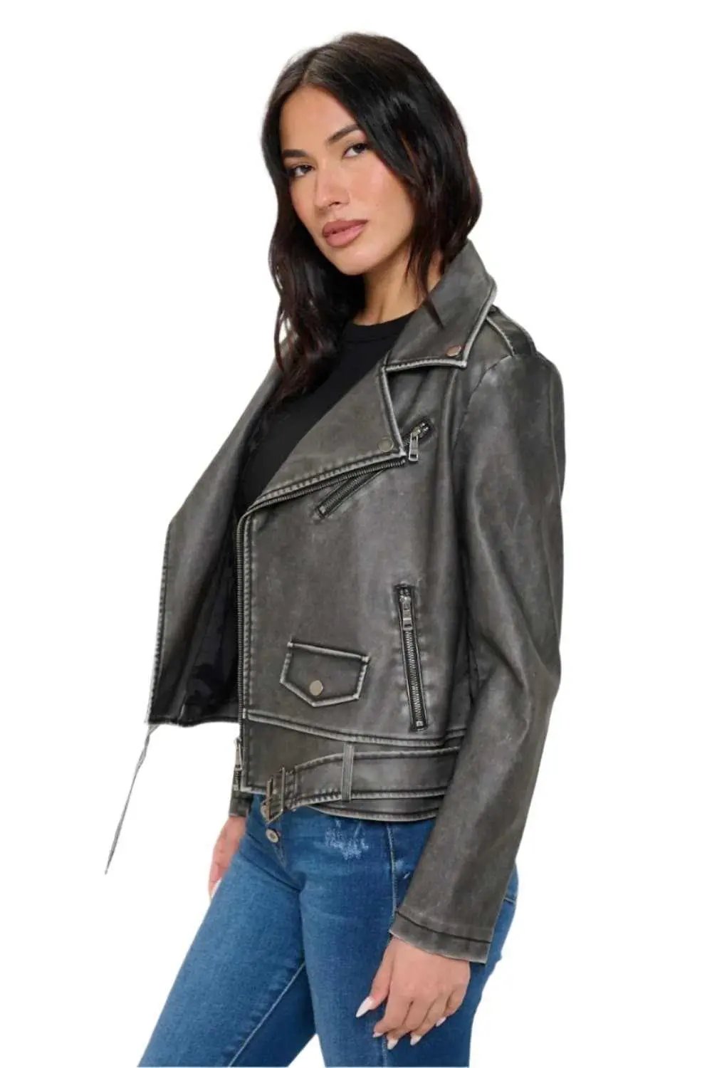 Trendsi Chic vegan leather biker jacket