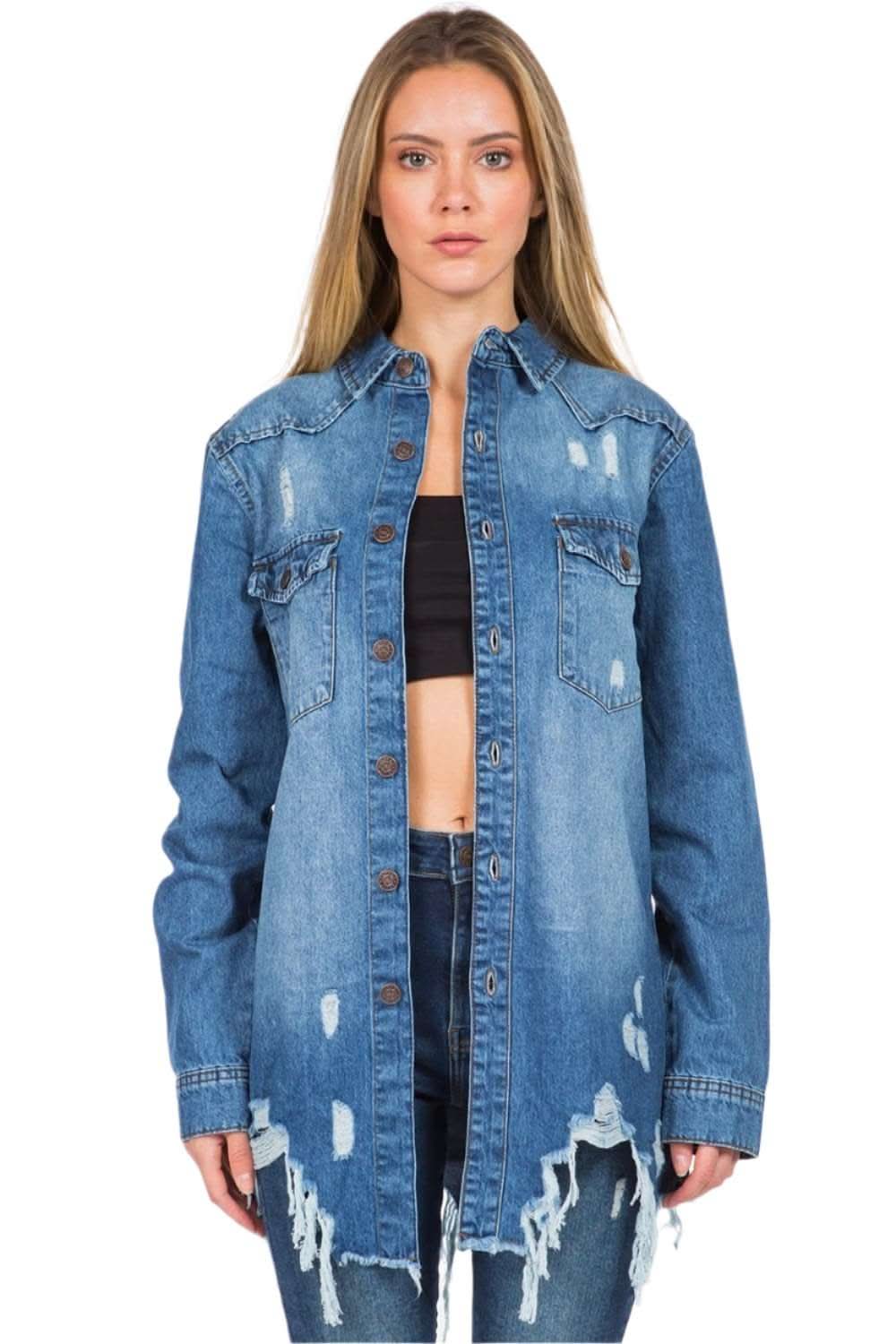 Chic distressed denim jacket