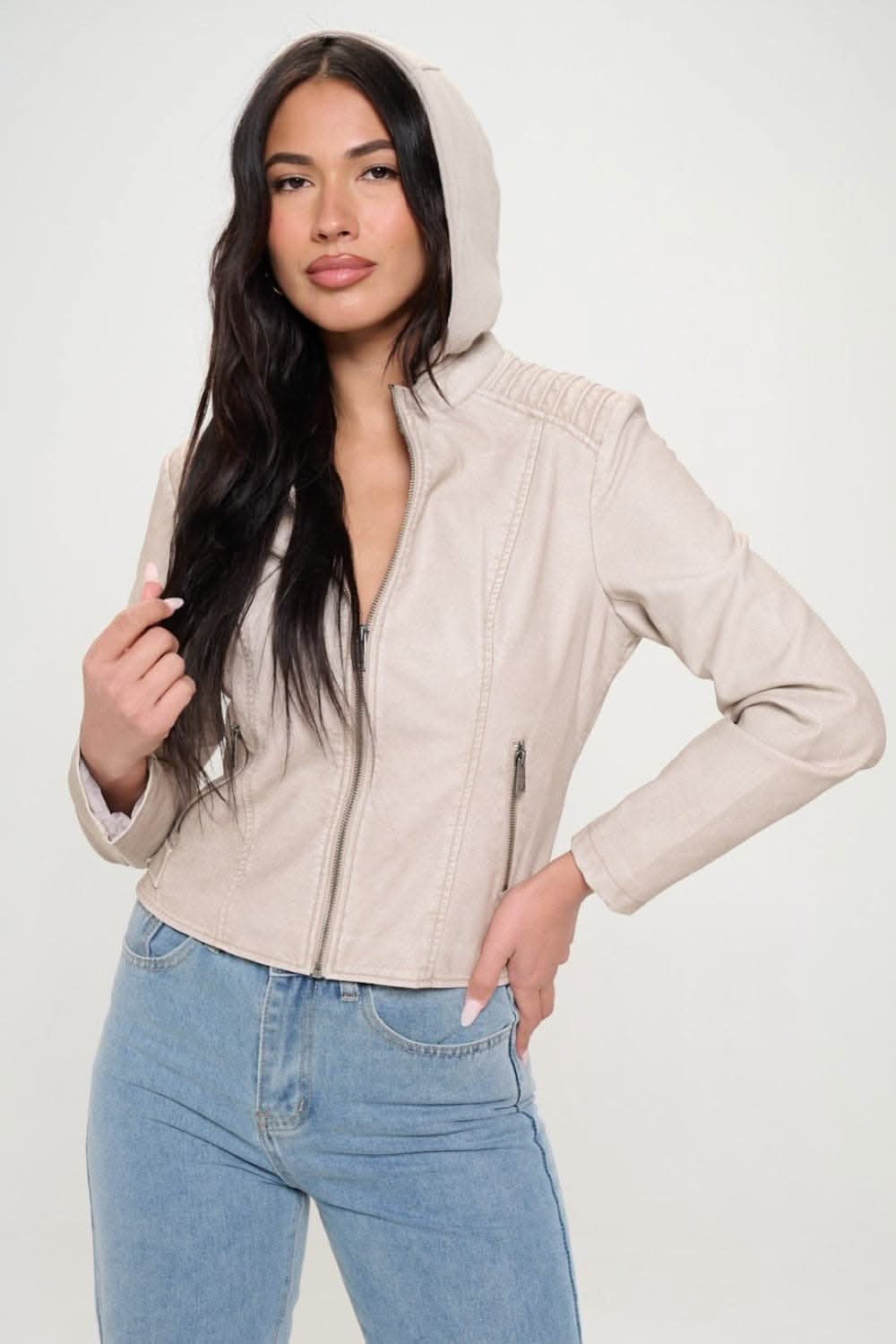 Vegan leather hooded jacket - chic and sustainable