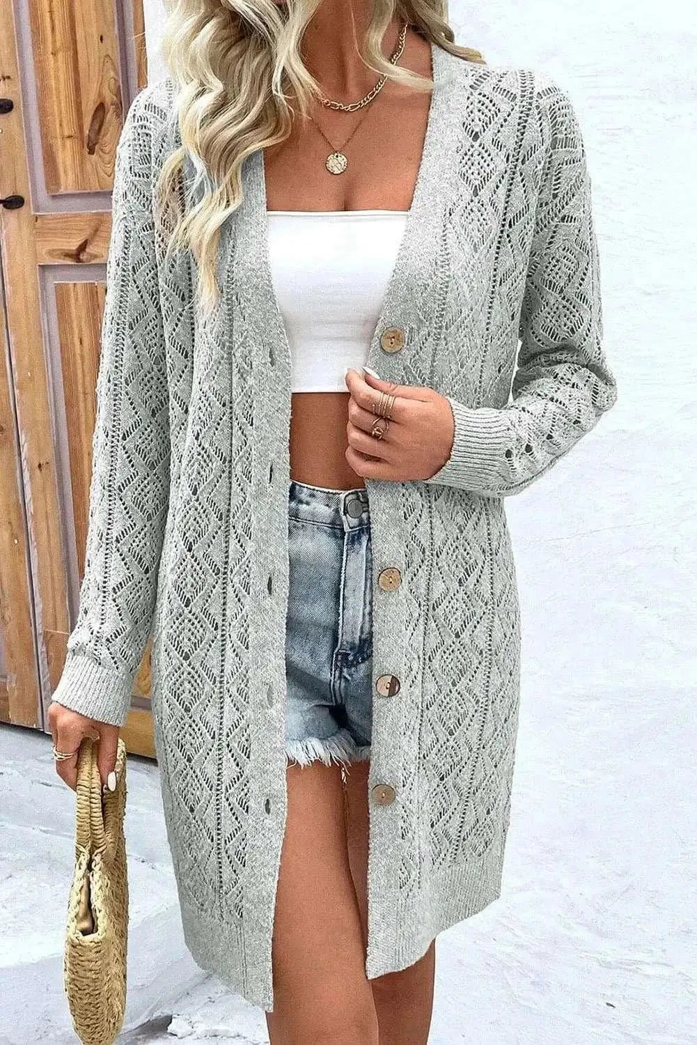 Trendsi Openwork long sleeve cardigan