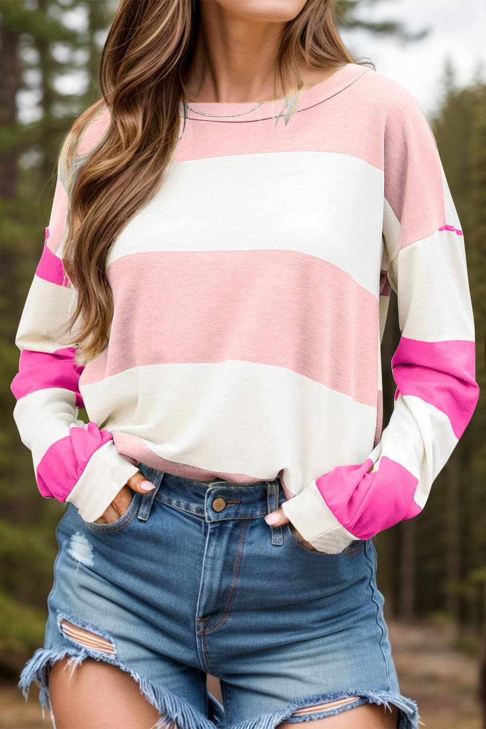 Trendsi Colorful block long sleeve tee