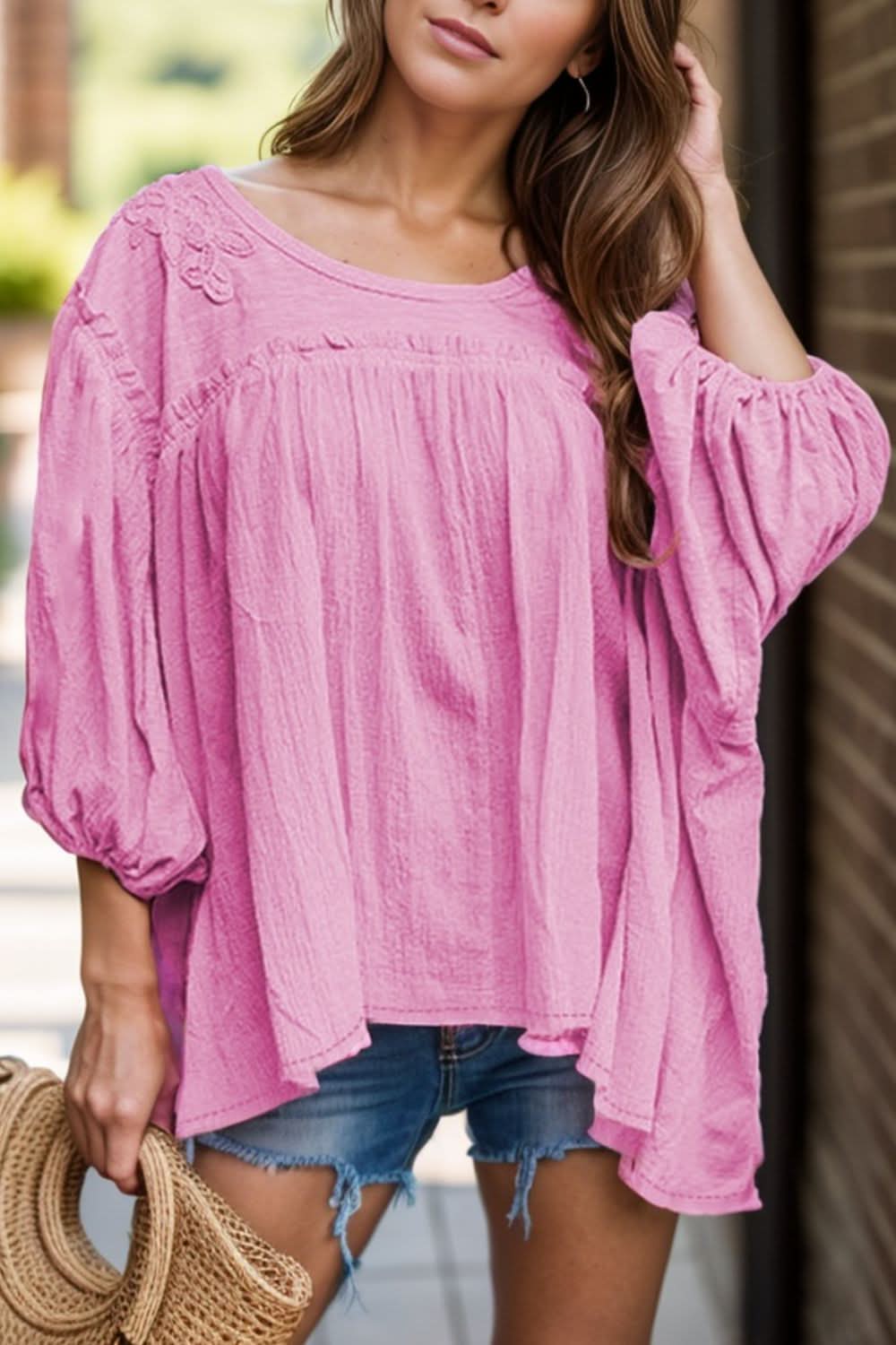 Lace detail cotton blouse for women