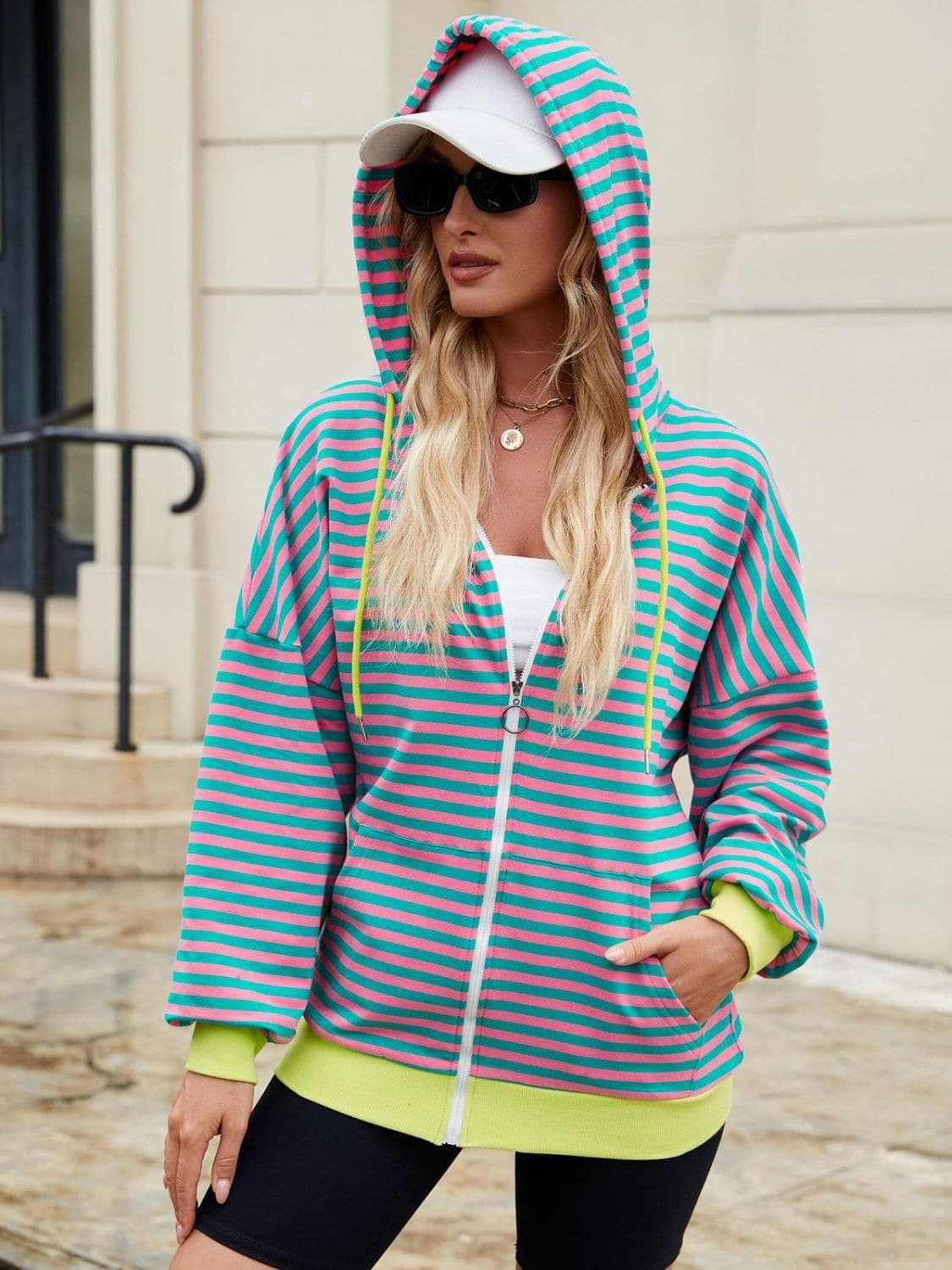 Stylish striped zip-up hoodie