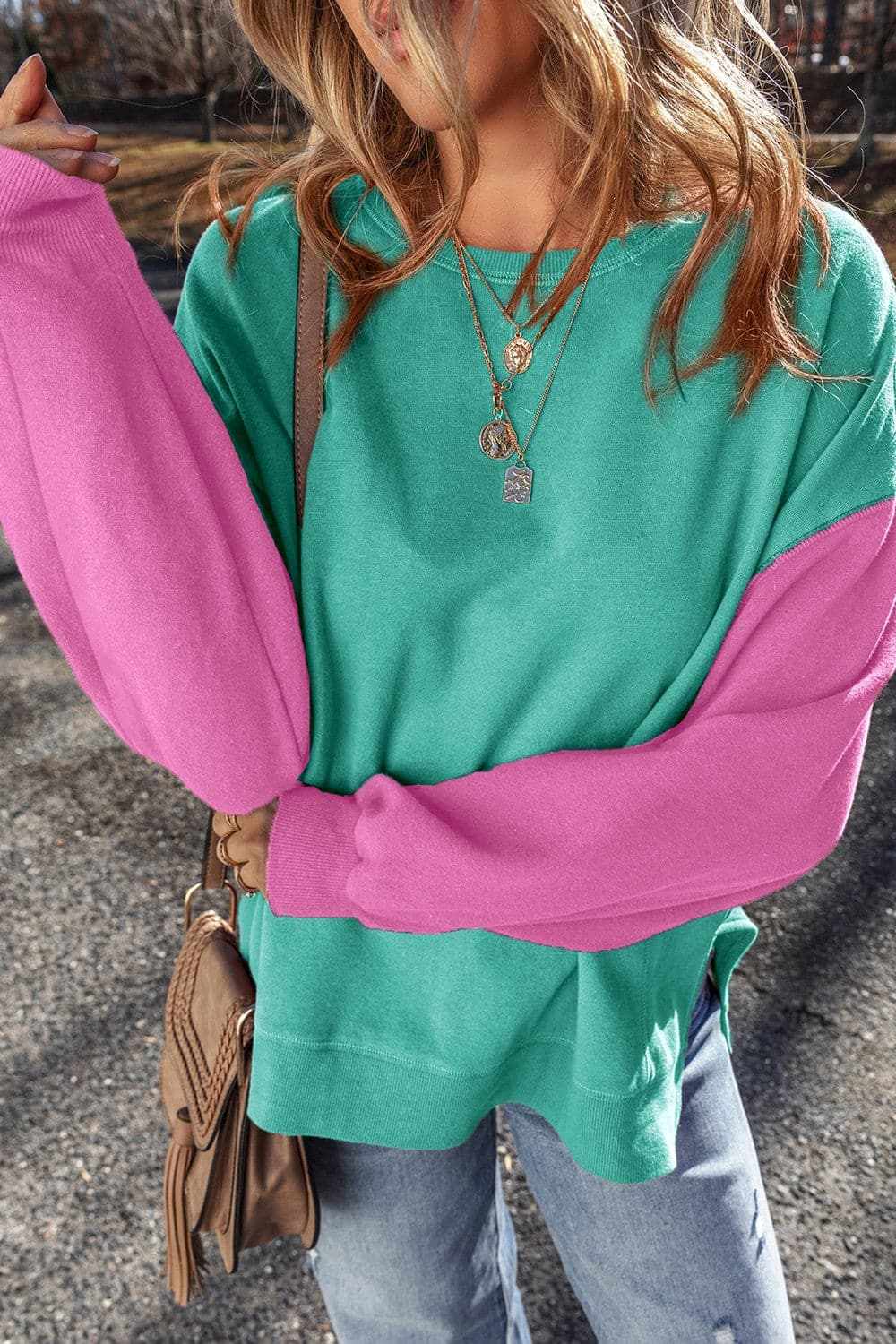 Trendsi Color-blocked long sleeve sweatshirt