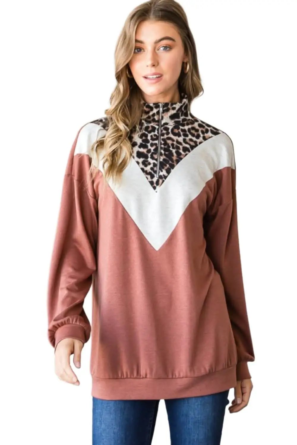 Trendsi Leopard Print Quarter Zip Women&amp;#39;s Sweatshirt Comfy &amp;amp; Stylish