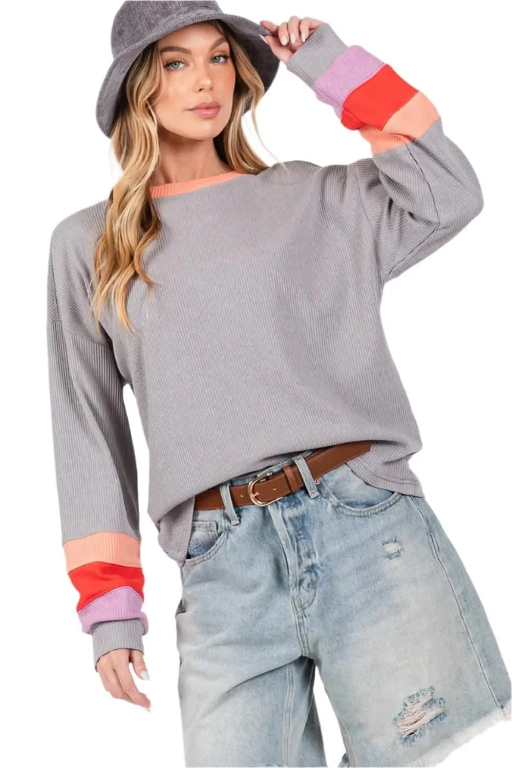 Trendsi Sage+Fig Color Block Tee Women&amp;#39;s Everyday T-Shirt Soft &amp;amp; Comfy