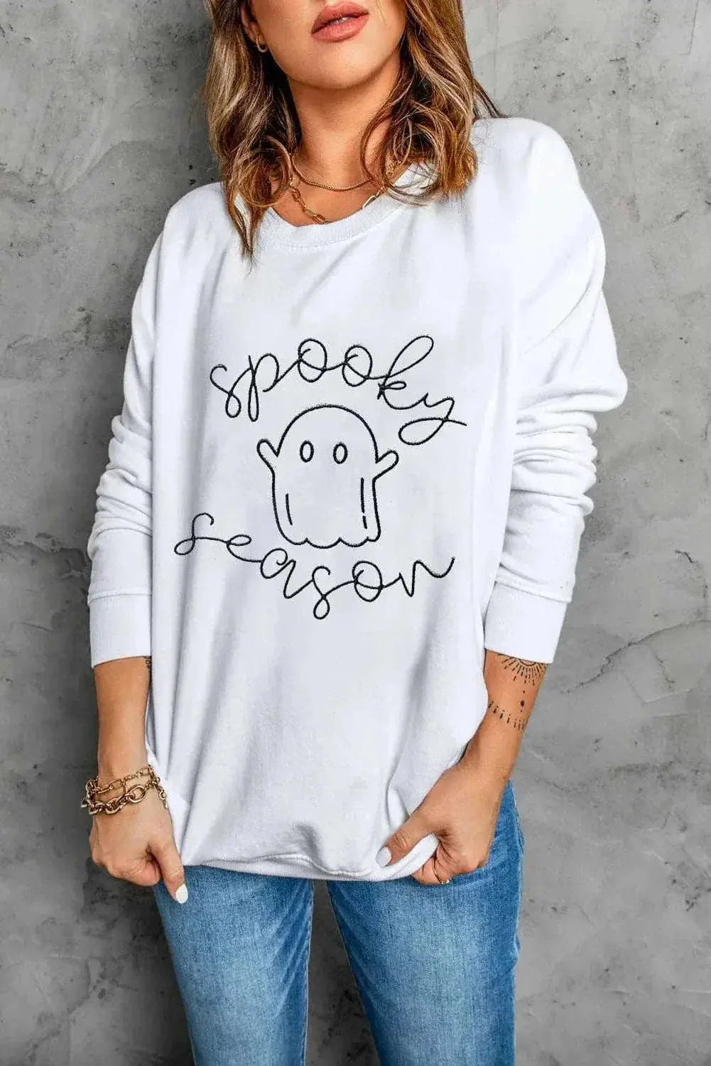 Spooky Ghost Print Sweatshirt - Premium Quality