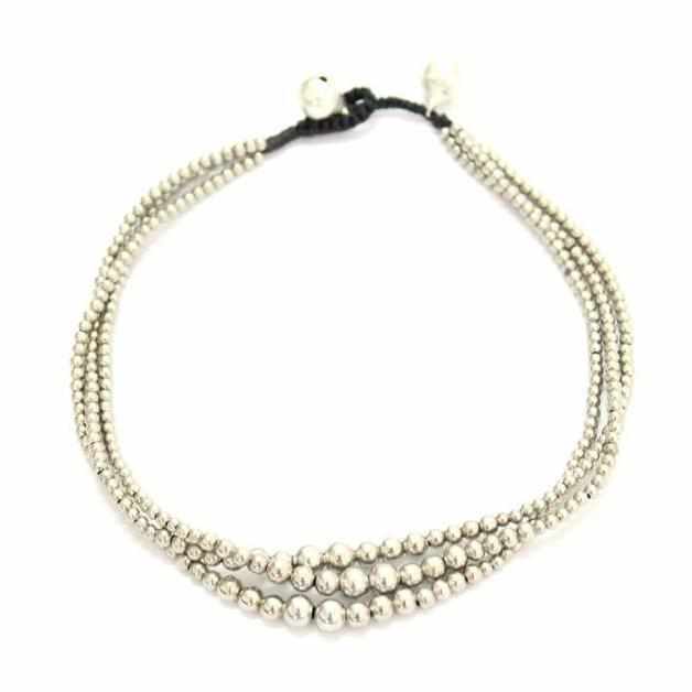 Triple Silver Beads Adjustable Anklet - Thailand