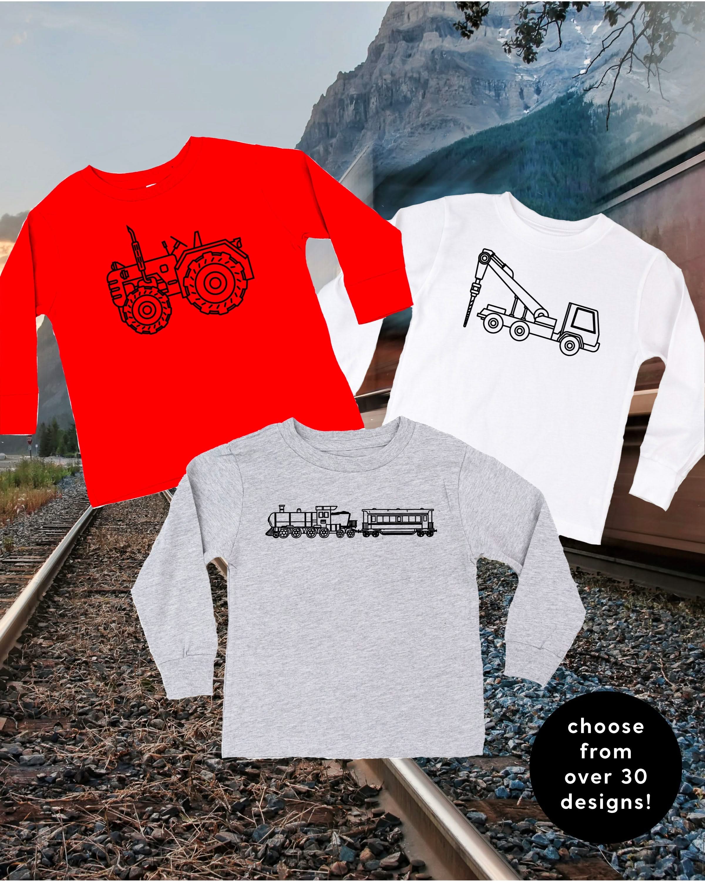 Trucks N&amp;#39; Things Minimalist Design - (Choose Your Vehicle) - Child Long Sleeve Tee