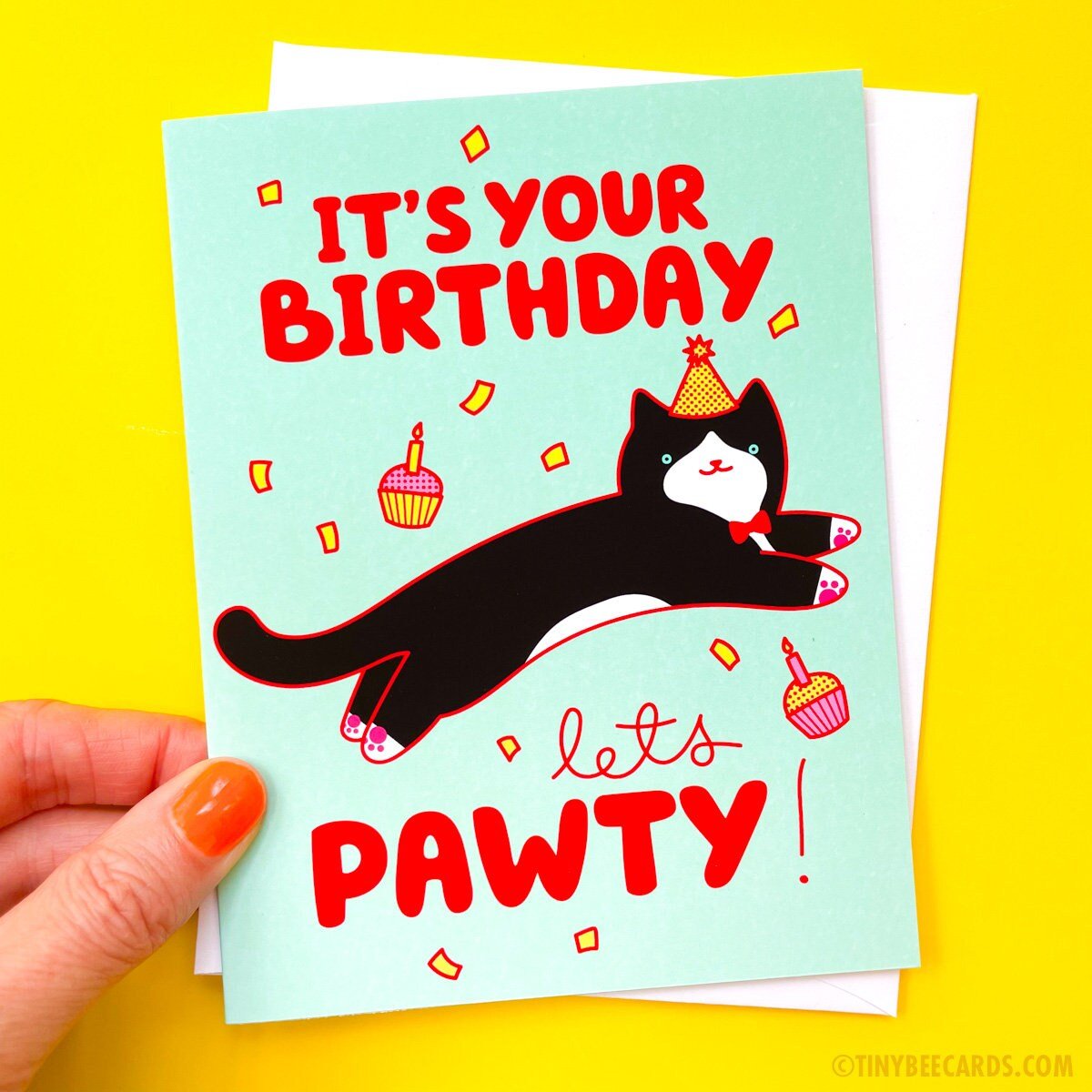 Tuxedo Cat Birthday Card - Let&amp;#39;s Pawty!