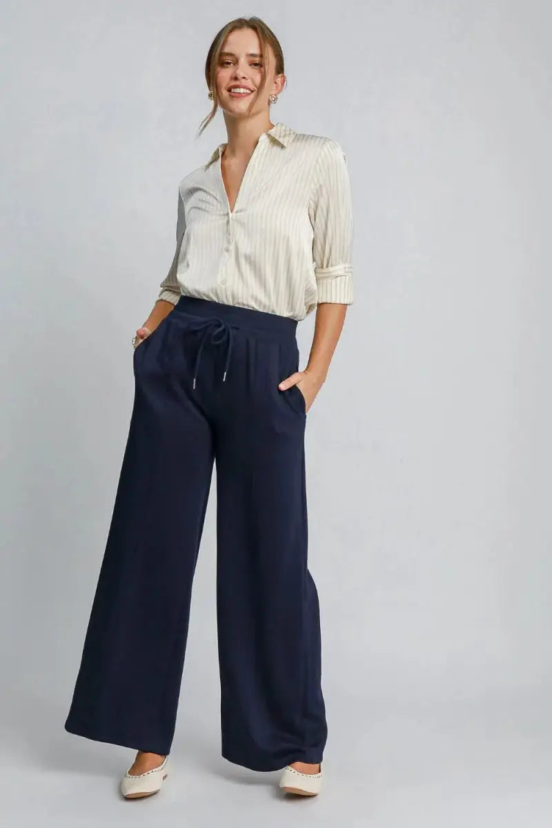 Trendsi Umgee Drawstring Pants Women&amp;#39;s Casual Wide Leg Trousers with Pockets